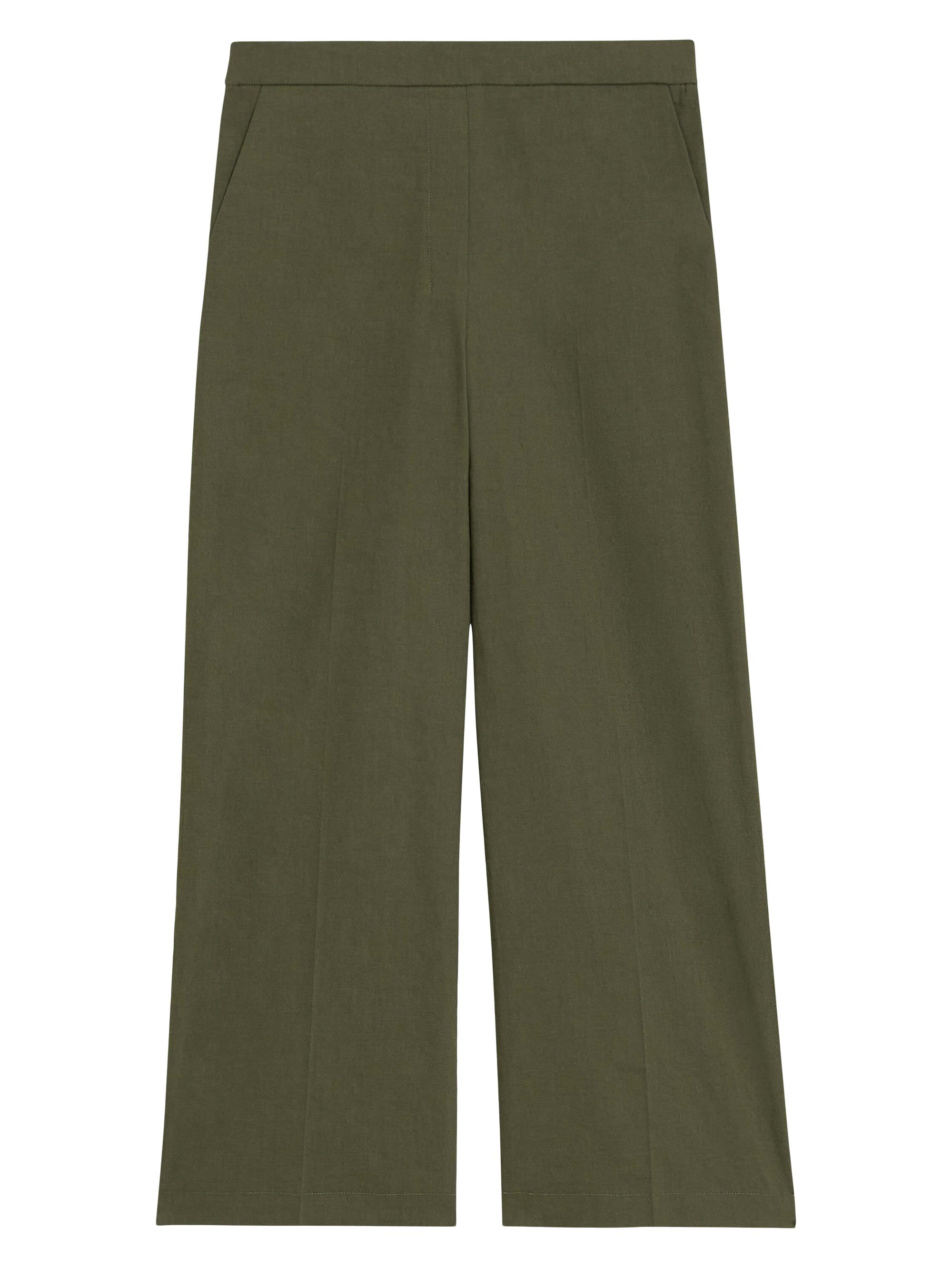 Theory Women's Linen-Blend Cropped Wide-Leg Pants - Dark Olive