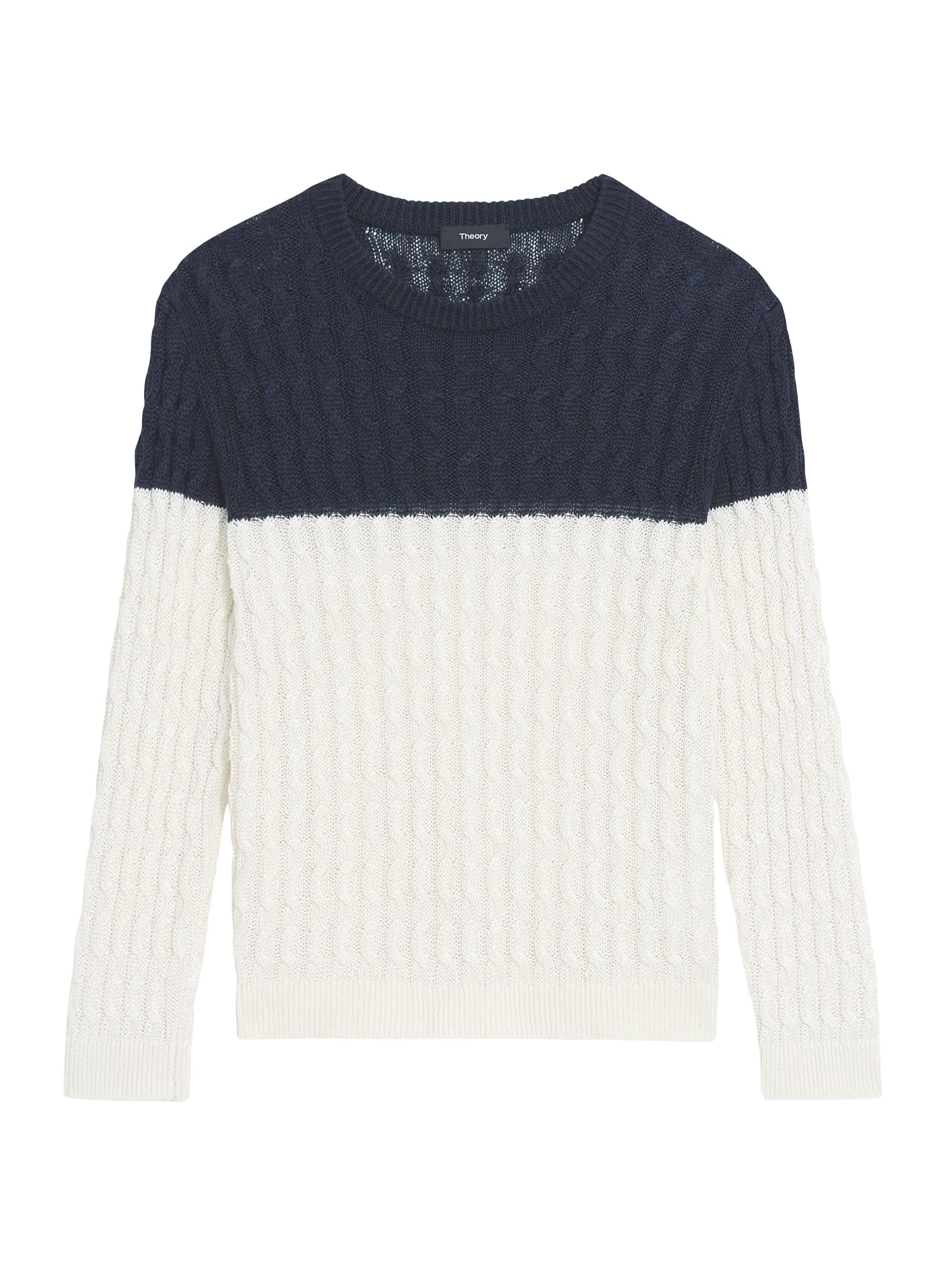 Theory Women's Colorblocked Cable-Knit Sweater - Nocturne Navy Bone