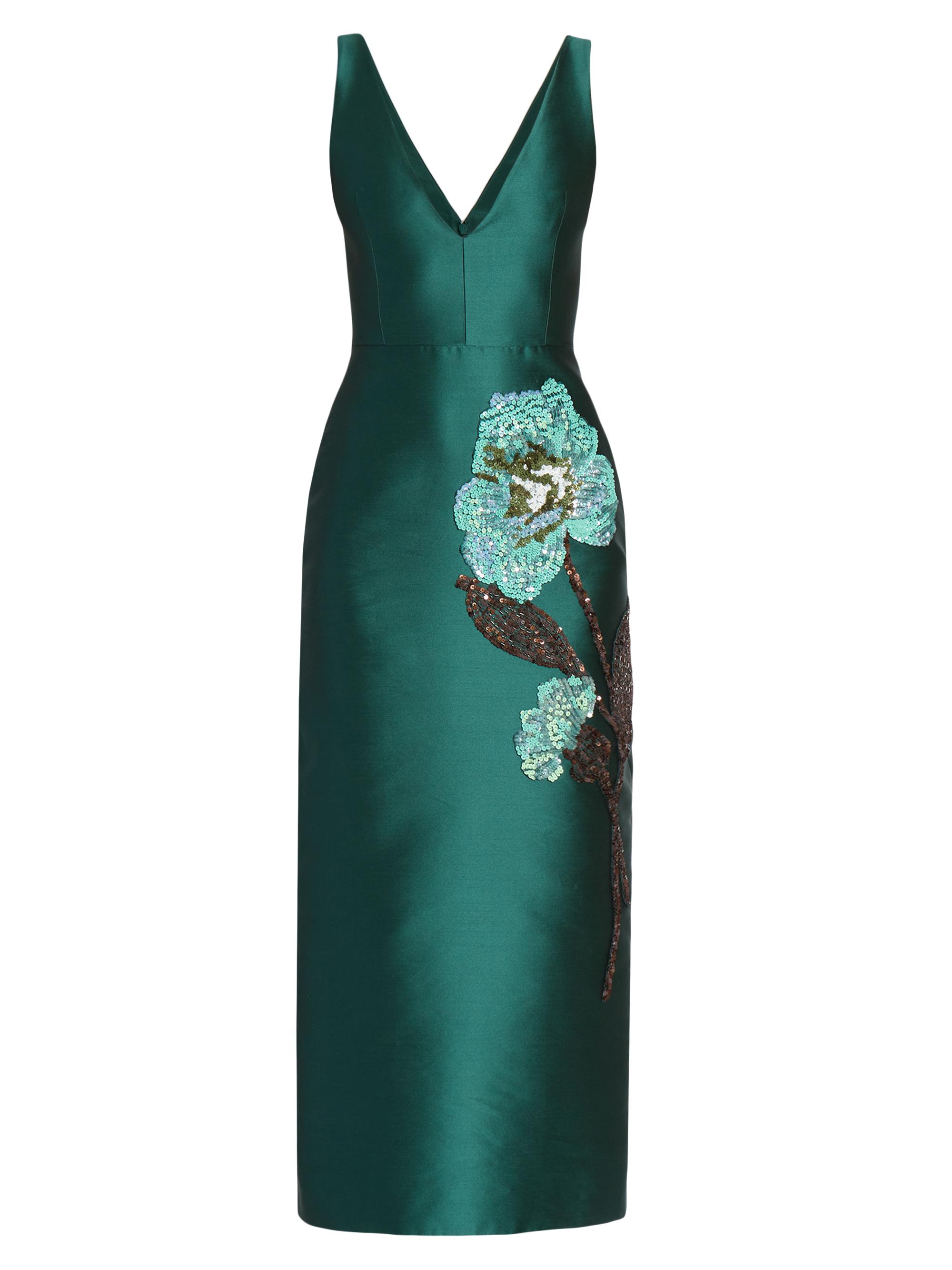 Erdem Women's Sequined Floral Satin Midi-Dress - Pine Green