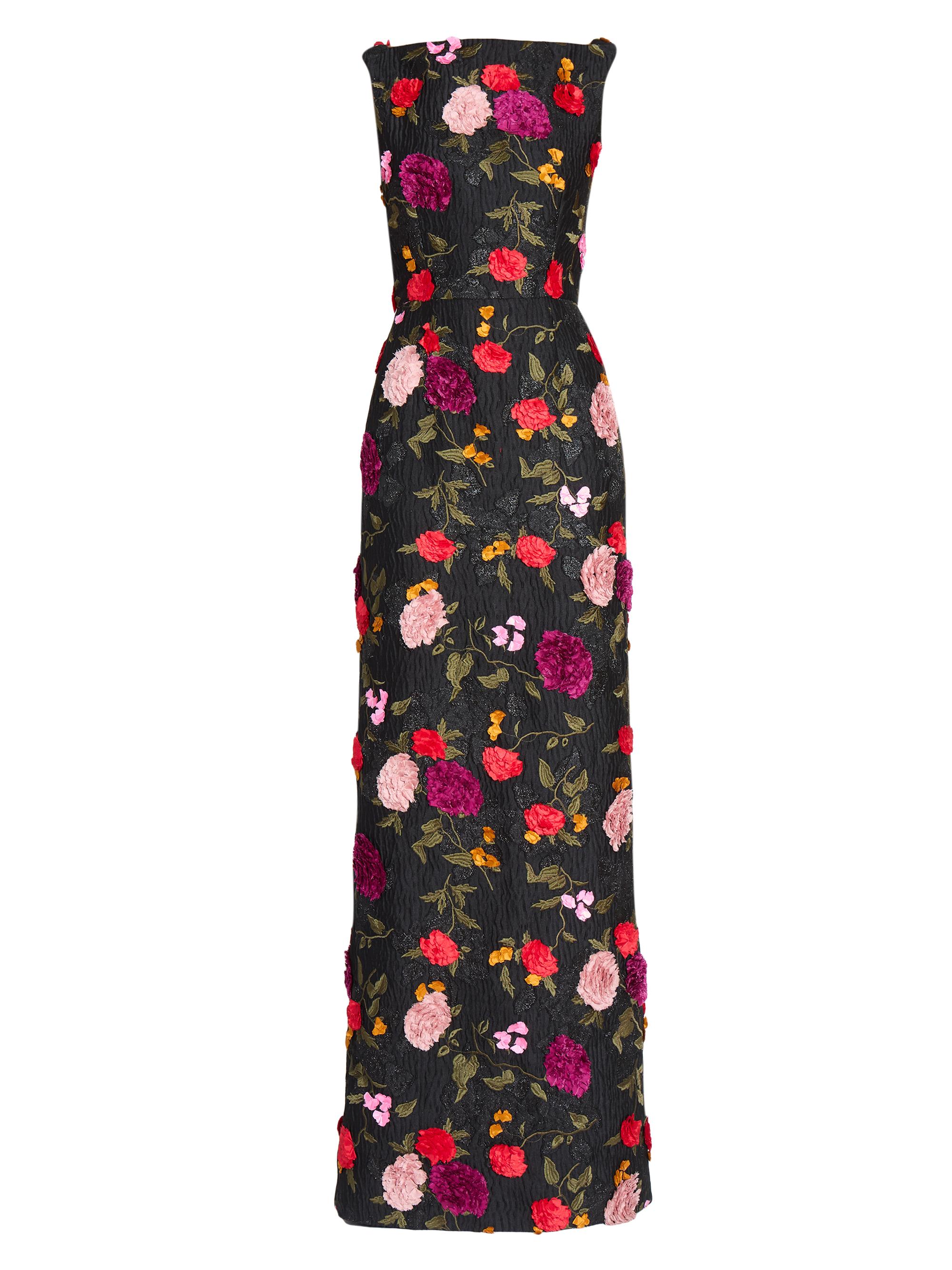 Erdem Women's Crinkled Floral Boatneck Gown - Black