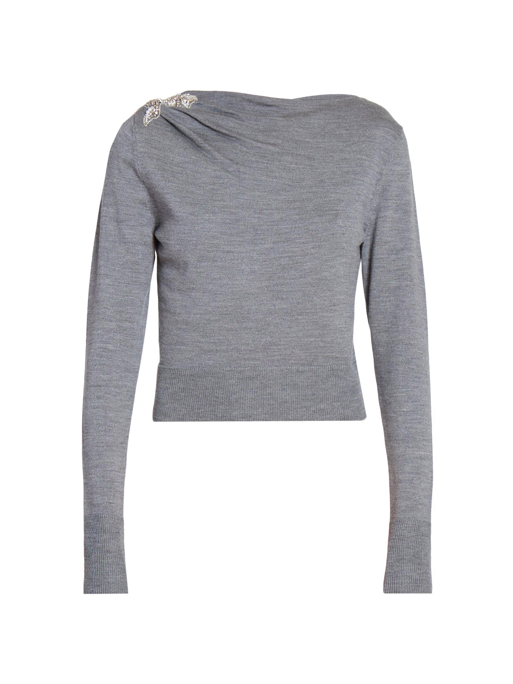 Erdem Women's Drape Embellished Wool Top - Grey