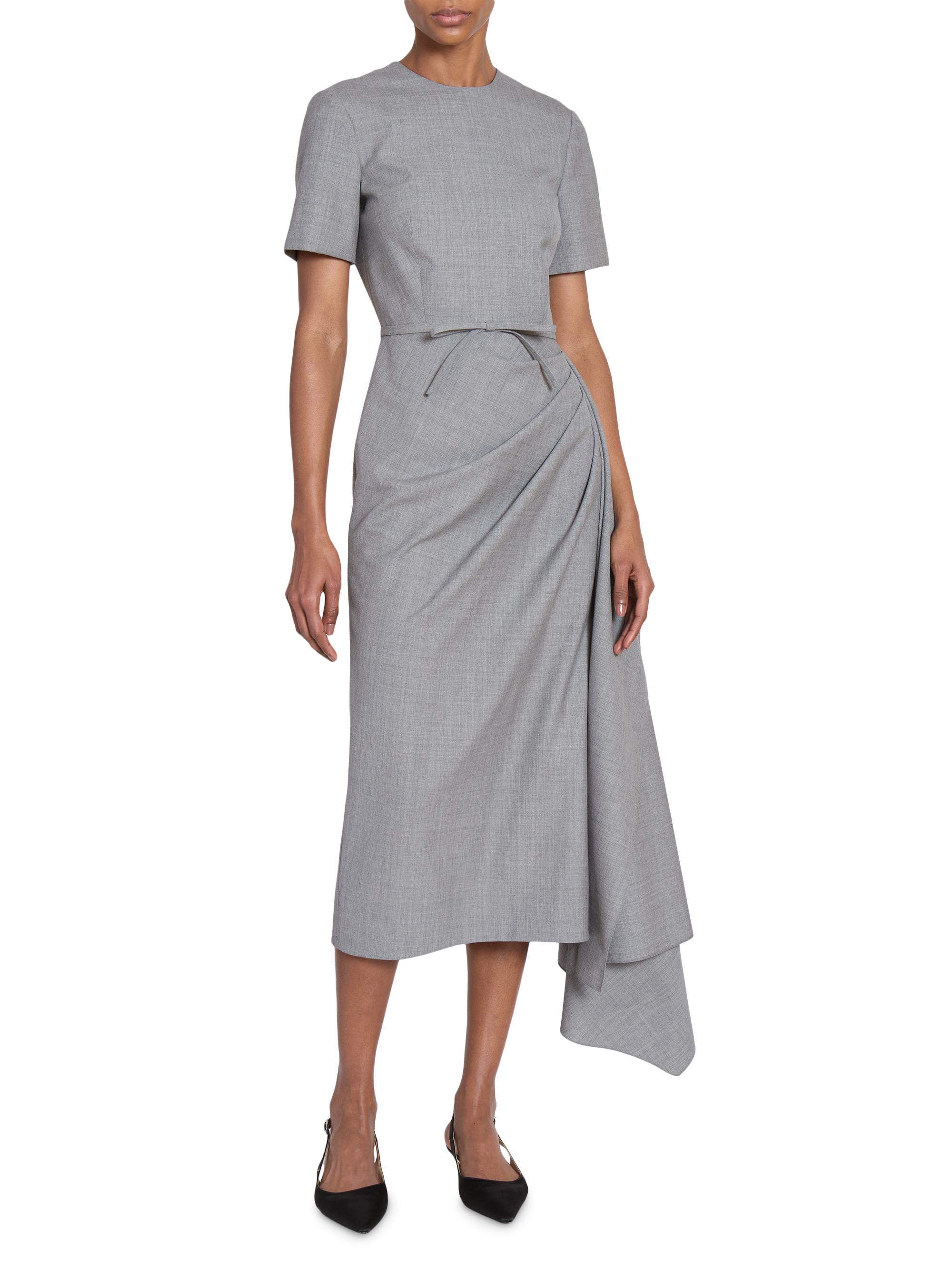 THEREDTHREAD☆S oval pleats dress☆グレー Erdem Wool Draped Short-Sleeve Midi-Dress | Saks Fifth Avenue