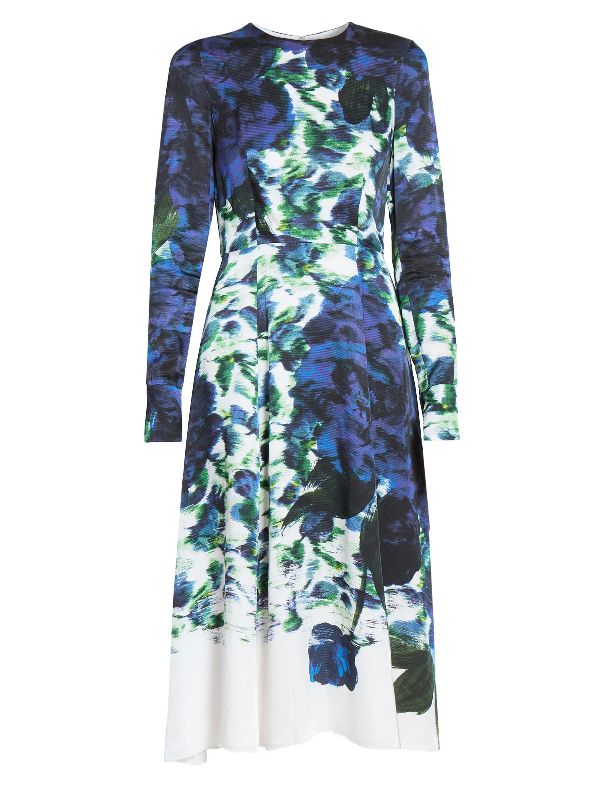 Erdem Women's Floral Fitted Long-Sleeve Midi-Dress - Painted Violetta Collage Blue