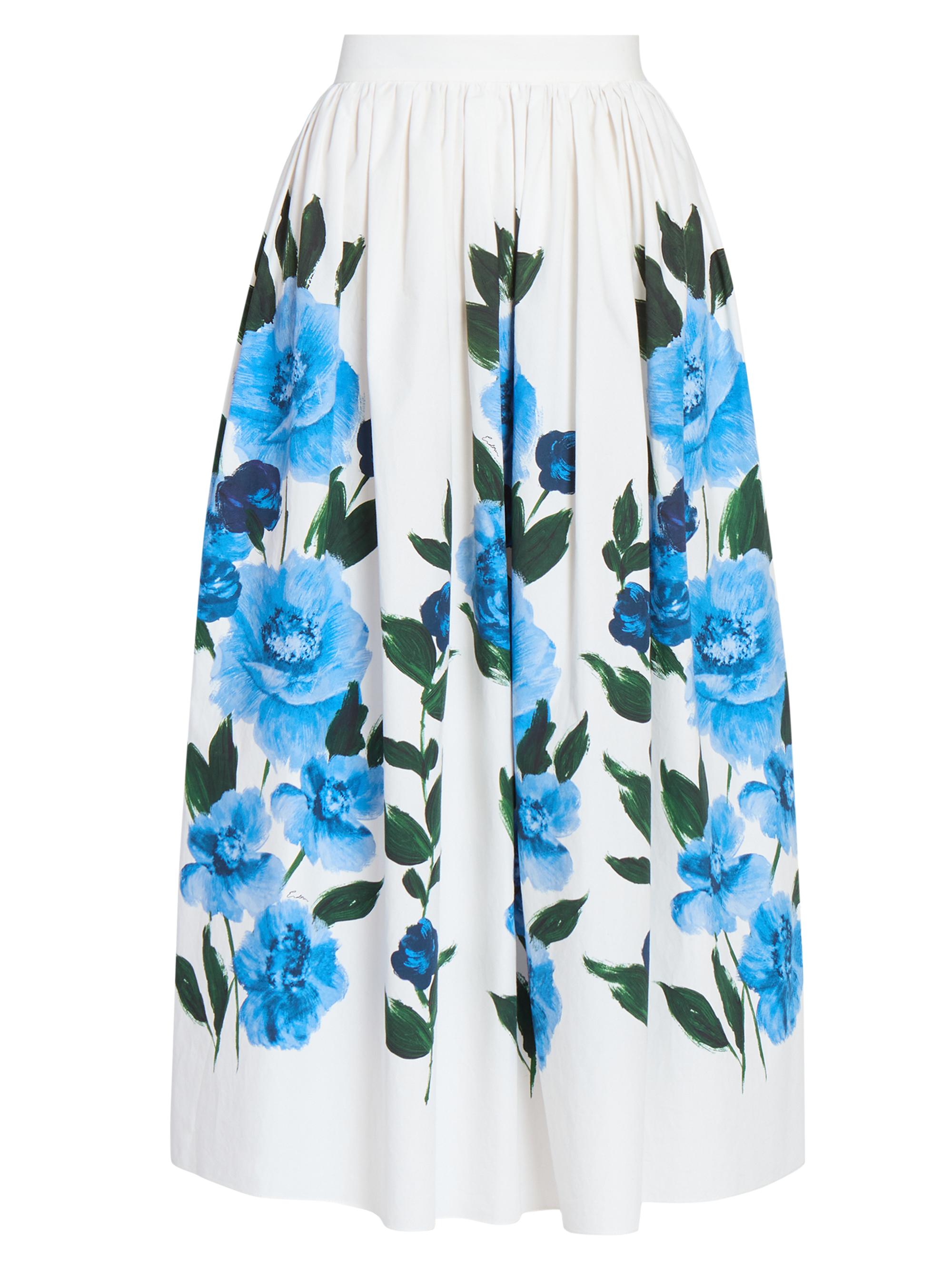 Erdem Women's Floral Poplin Midi Skirt - White Blue