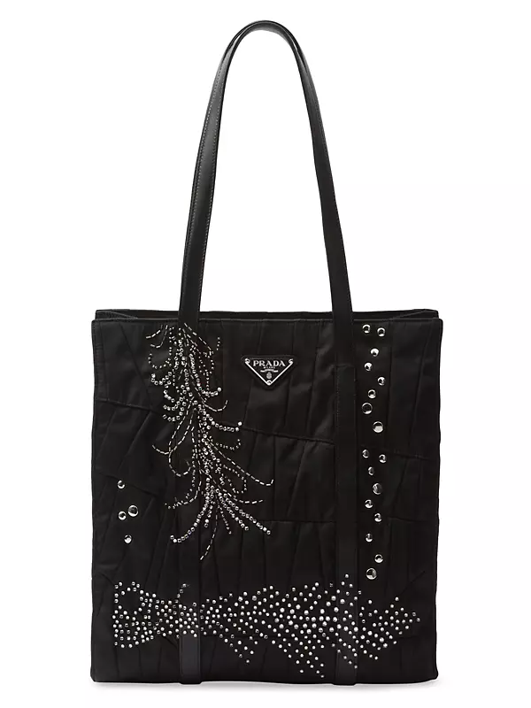 Shop Prada Medium Re-Nylon Patchwork Tote Bag with Embroidery 