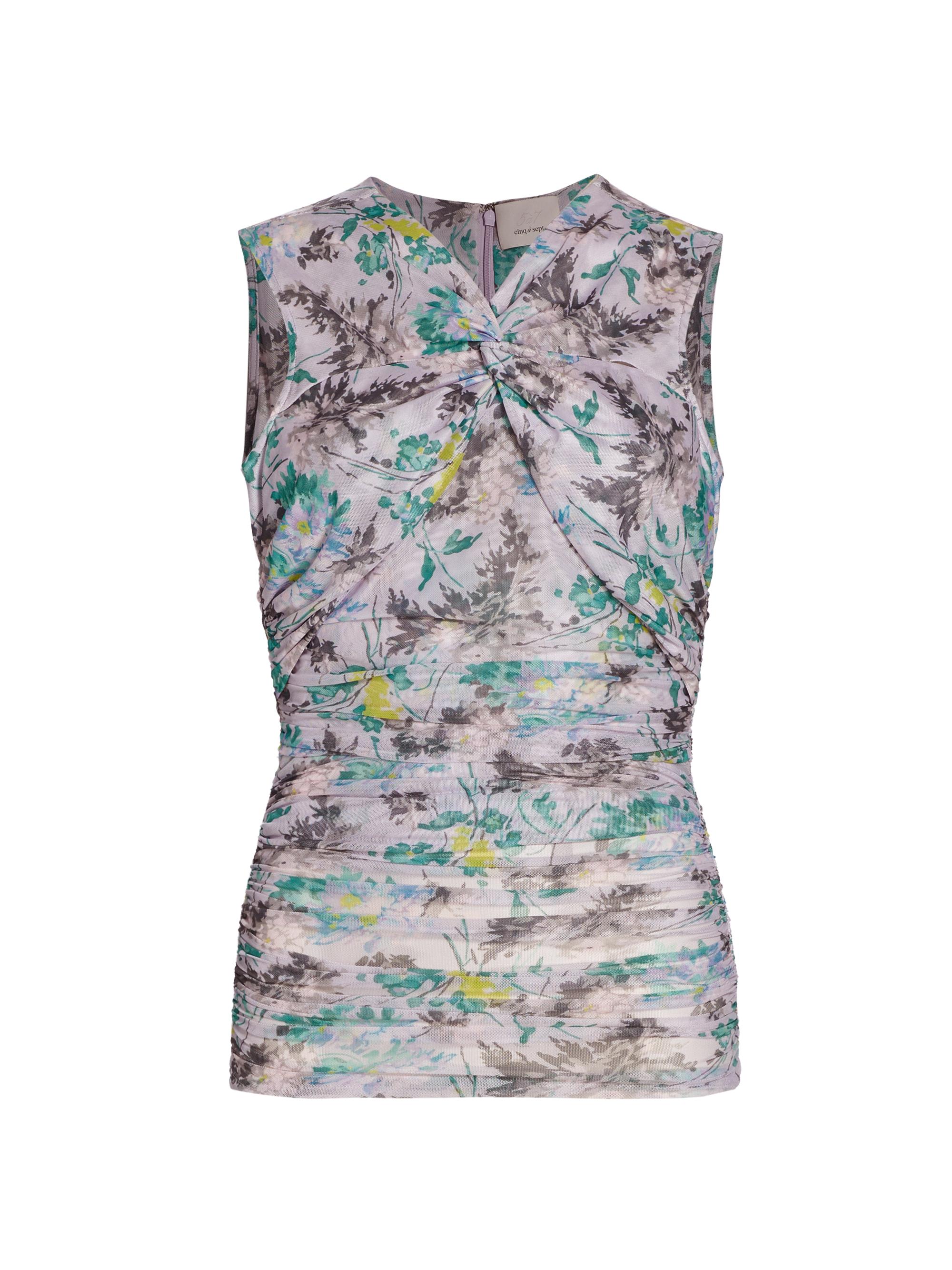Cinq à Sept Women's Aniya Floral Mesh Ruched Top - Pastel Multi