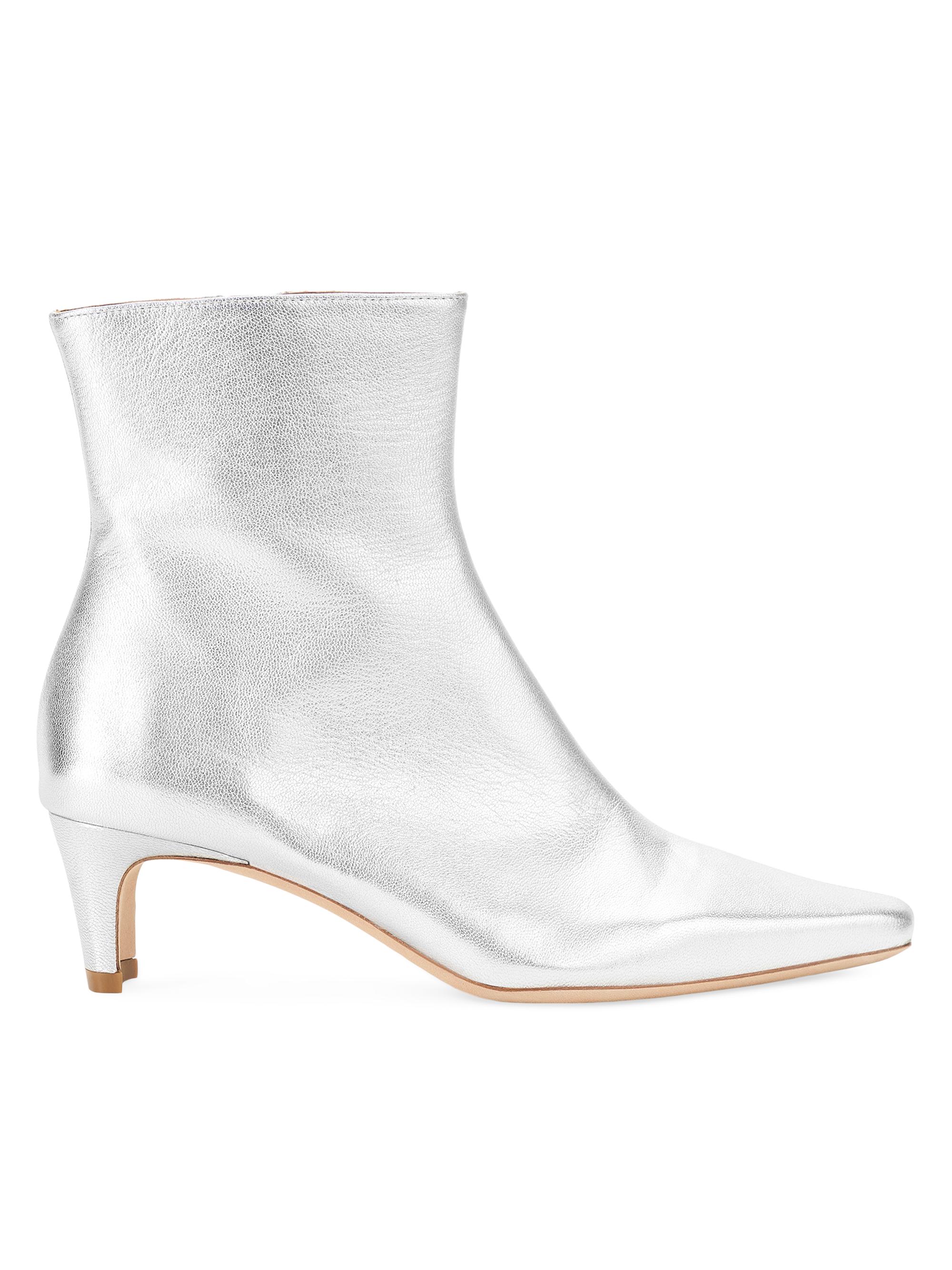 Staud Women's Wally 55MM Metallic Leather Ankle Boots - Silver