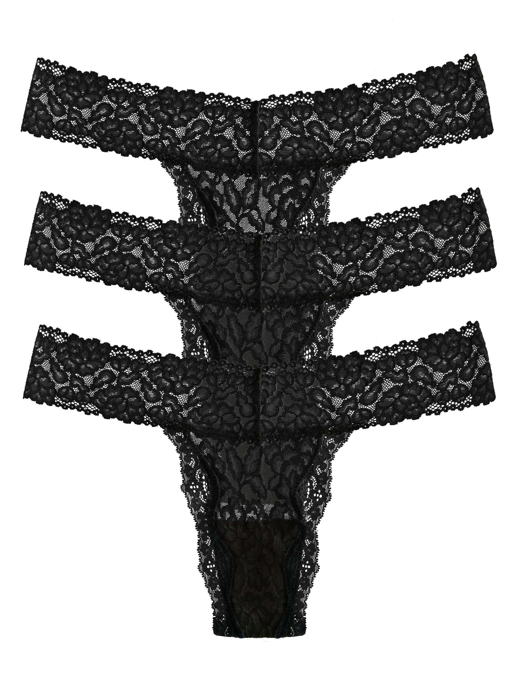 LoveSuze Women's 3-Pack Lace Thongs - Black
