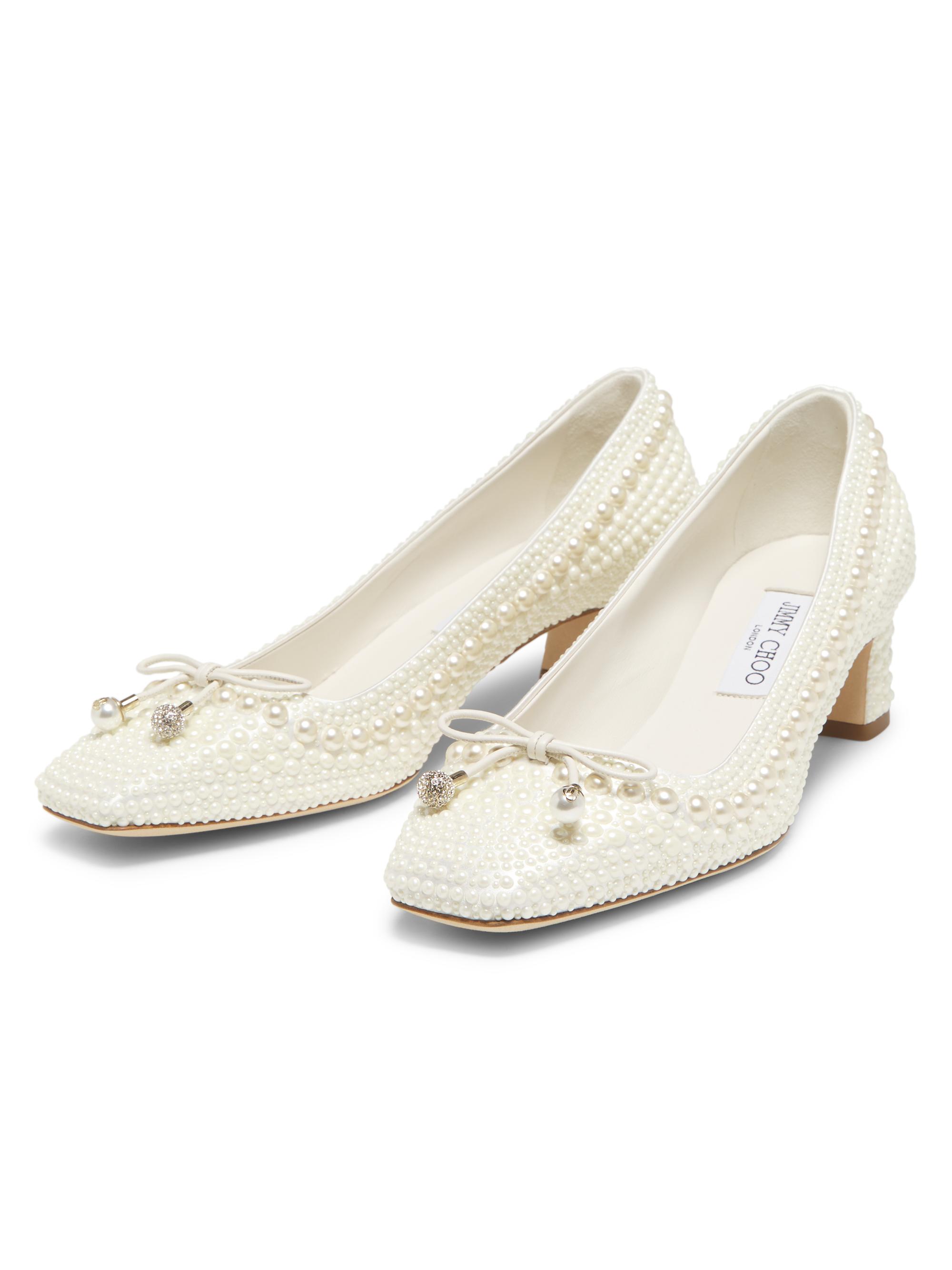 Jimmy Choo Elme 45MM Pearl-Embellished Satin Pumps | Saks Fifth Avenue