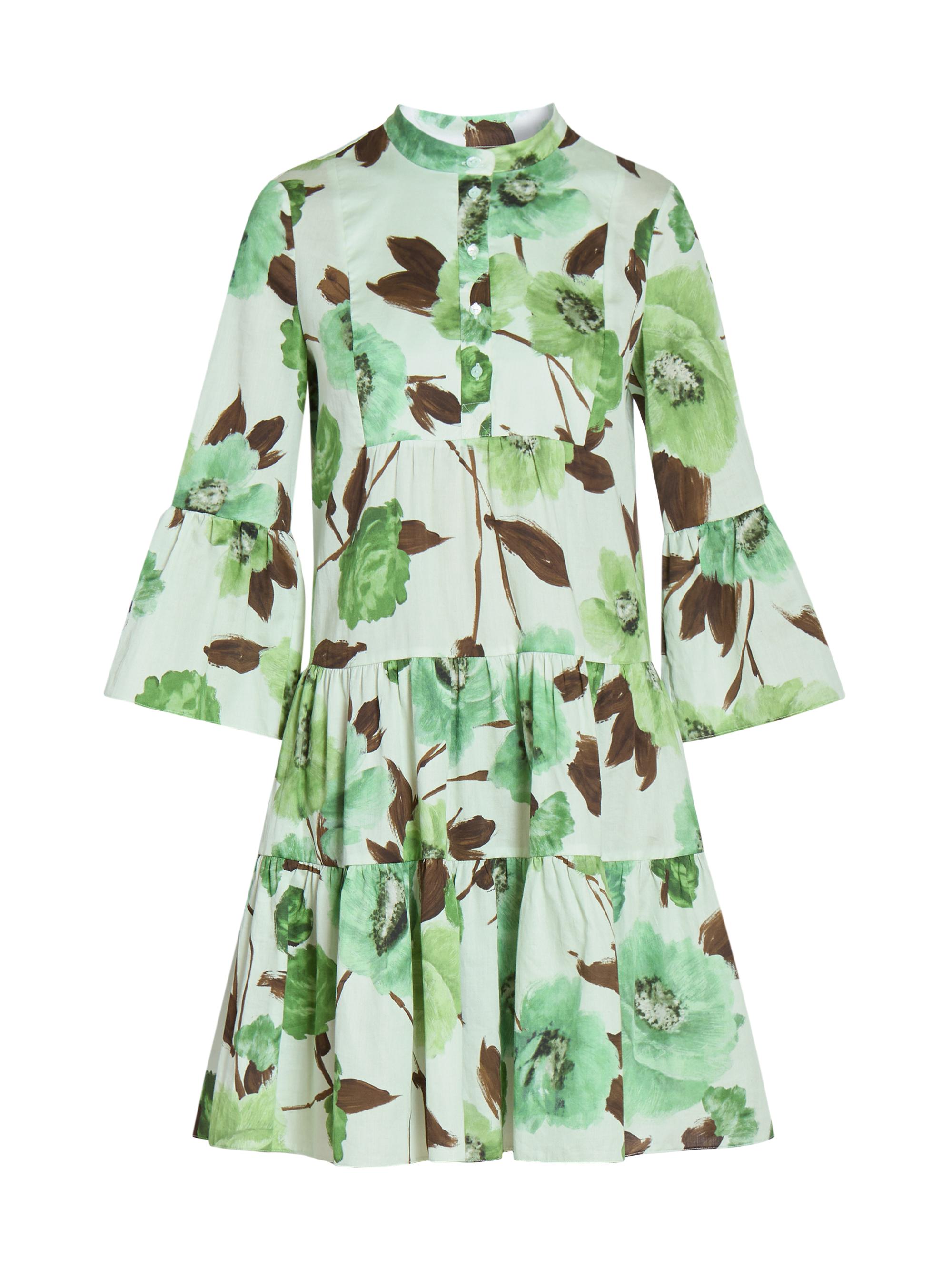 Erdem Women's Tiered Floral Cotton Dress - Pistachio