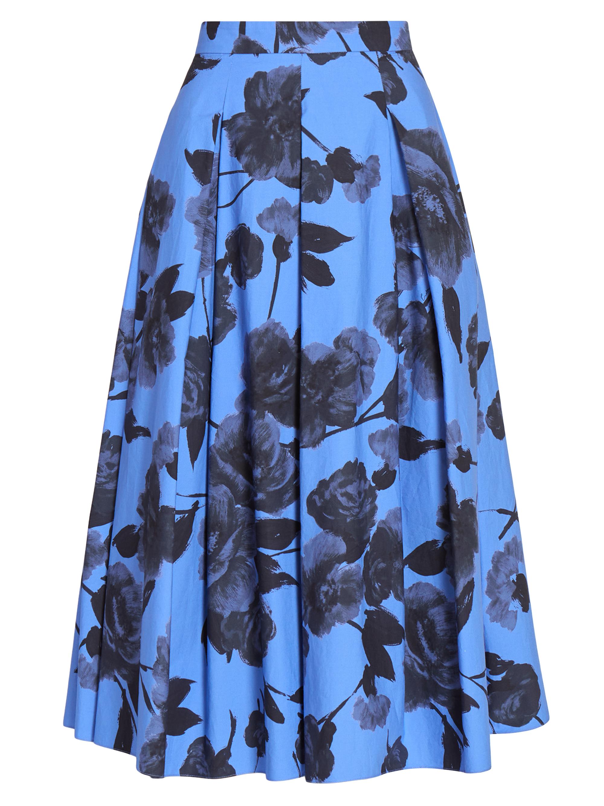 Erdem Women's Floral Cotton Midi-Skirt - Lupin Blue