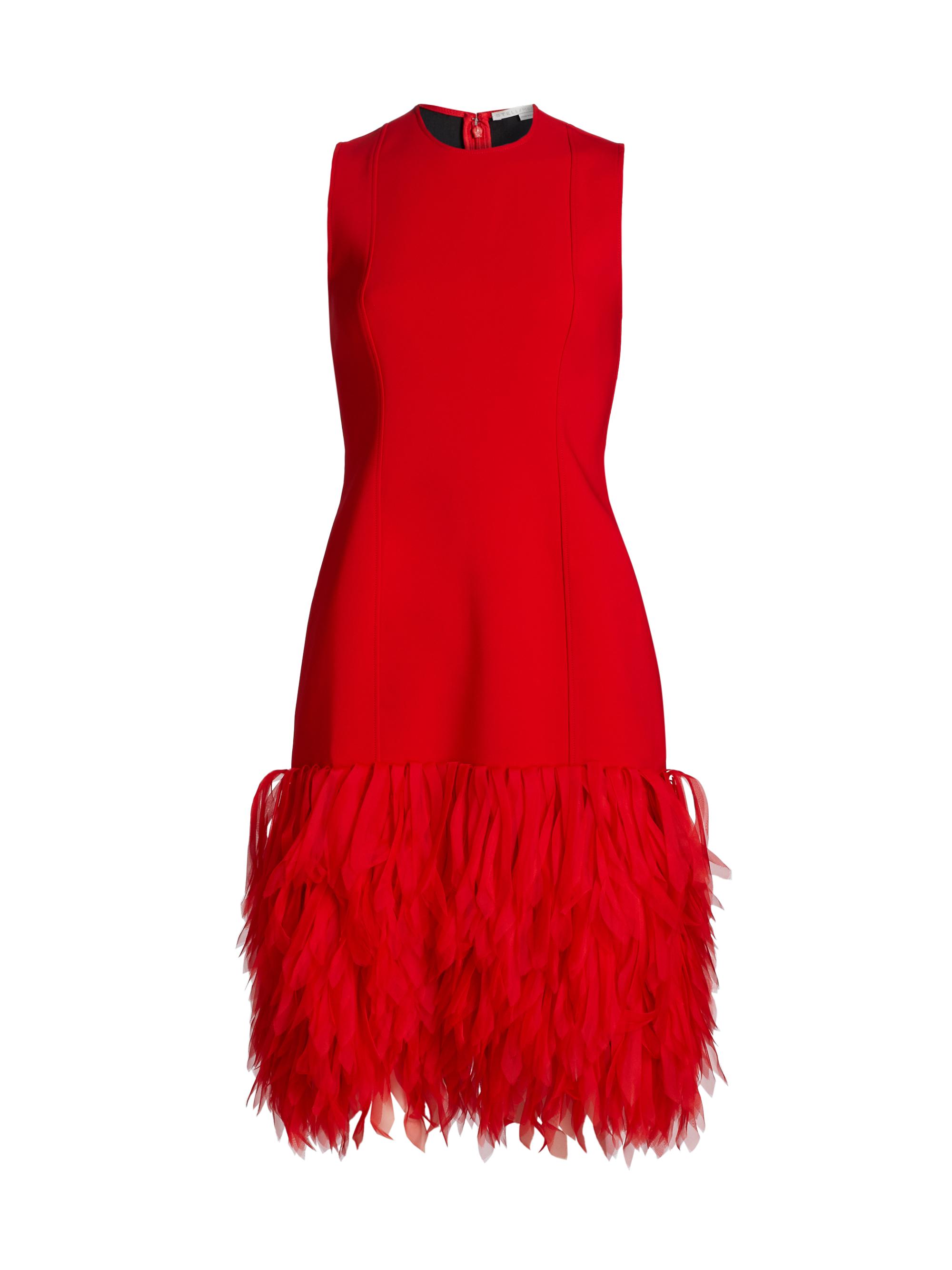 Stella McCartney Women's Faux Feather-Trimmed Sleeveless Midi-Dress - Lipstick Red
