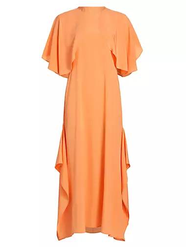 Silk Rounded-Sleeve Midi-Dress