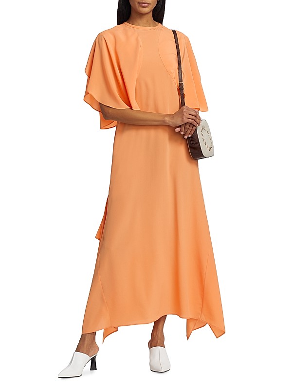Shop Stella McCartney Silk Rounded-Sleeve Midi-Dress | Saks Shop Stella McCartney Silk Rounded-Sleeve Midi-Dress | Saks