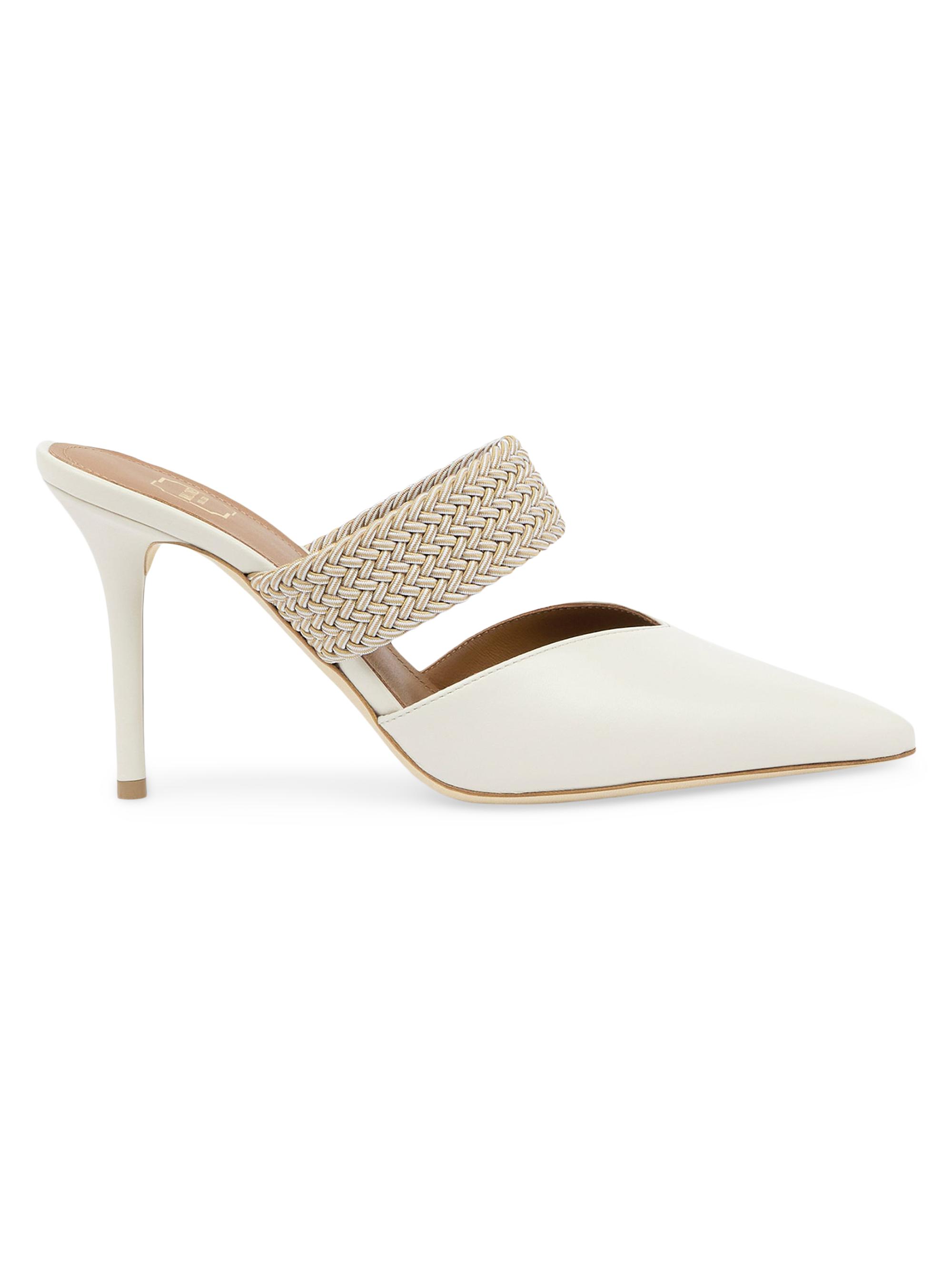 Malone Souliers Women's Maisie 85MM Leather Mules with Elastic Strap - Cream