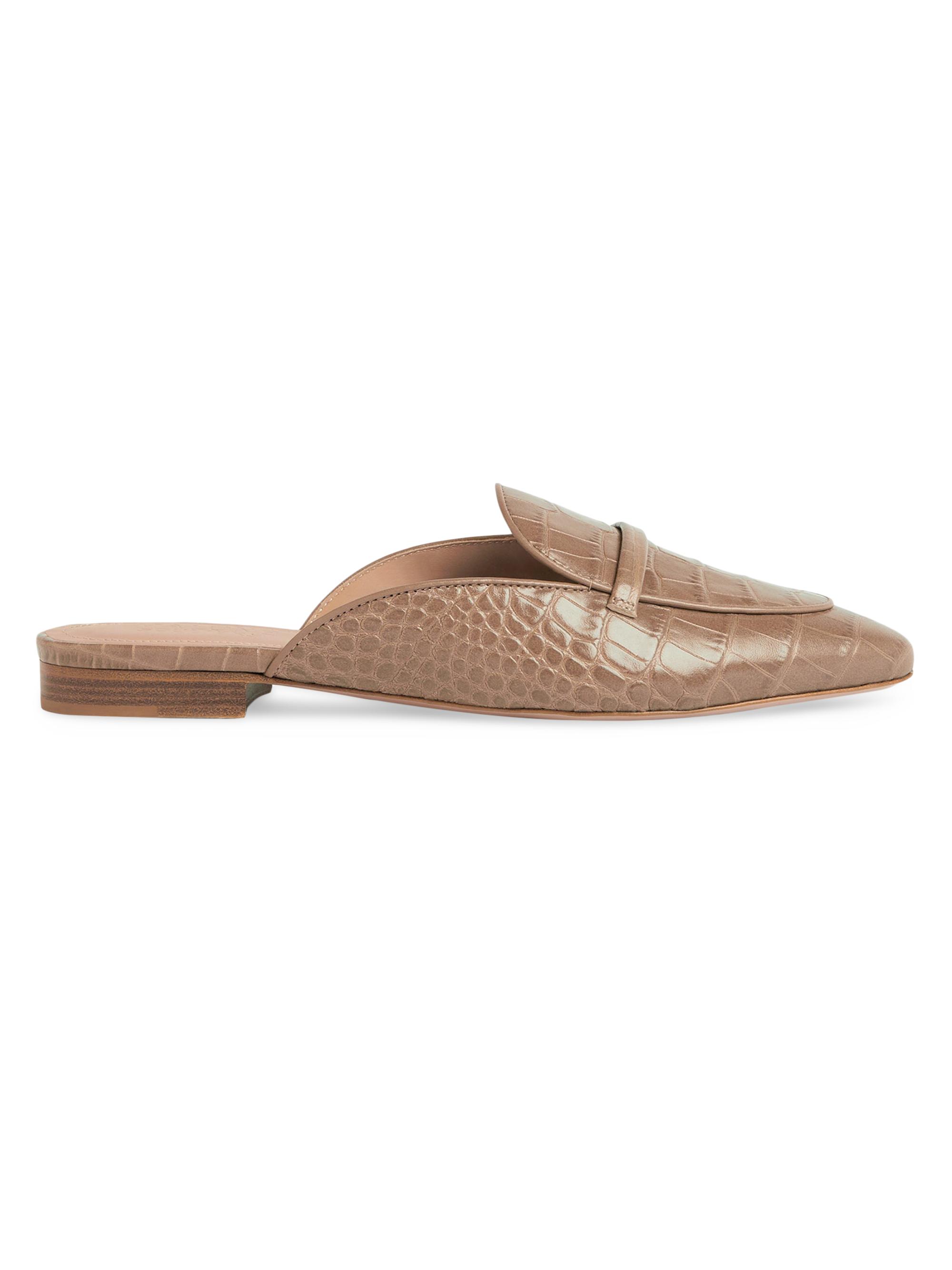 Malone Souliers Women's Berto Embossed Leather Flat Slides - Taupe  Sandals