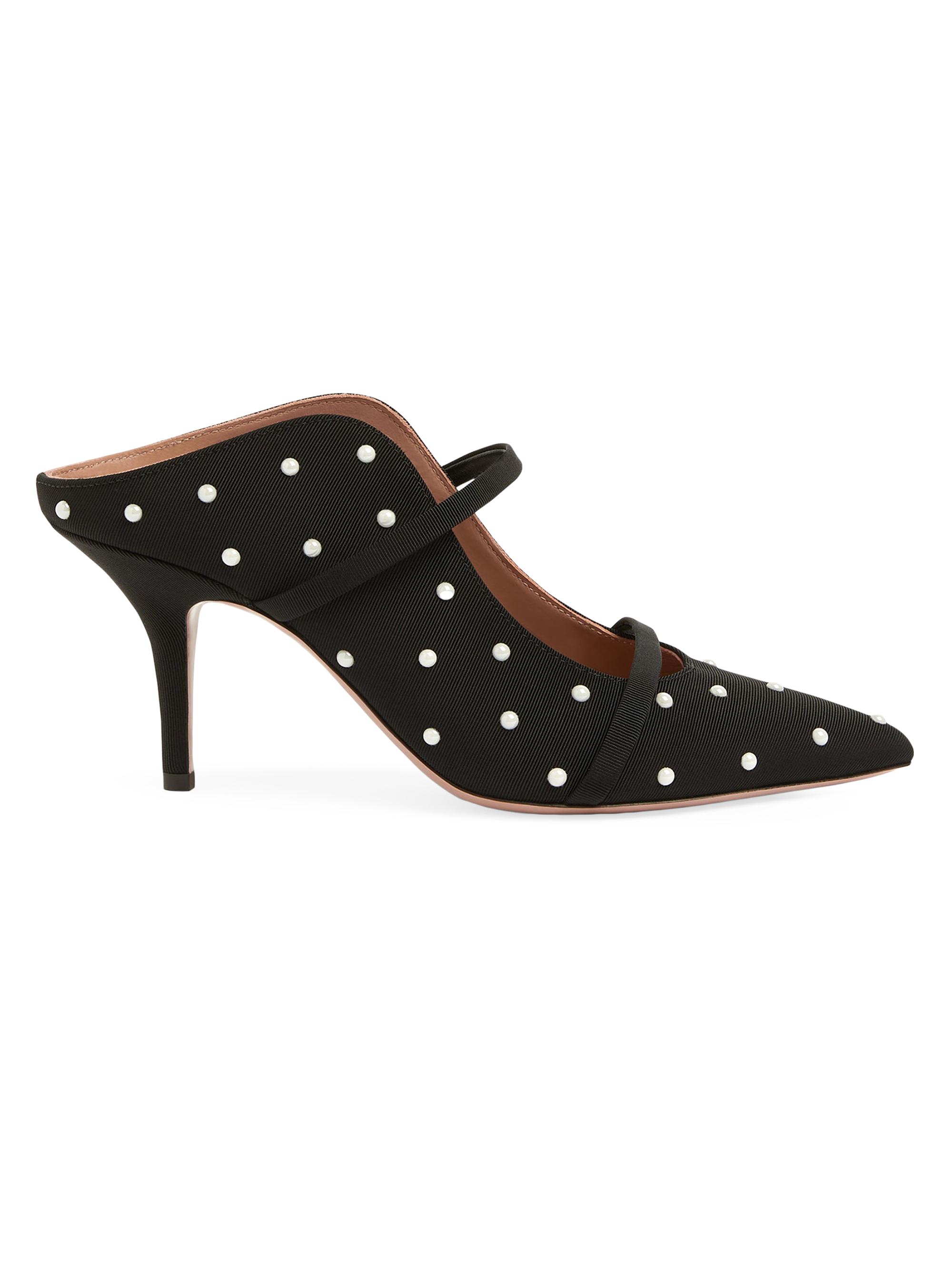Malone Souliers Women's Maureen 70MM Pearl-Embellished Grosgrain Mules - Black