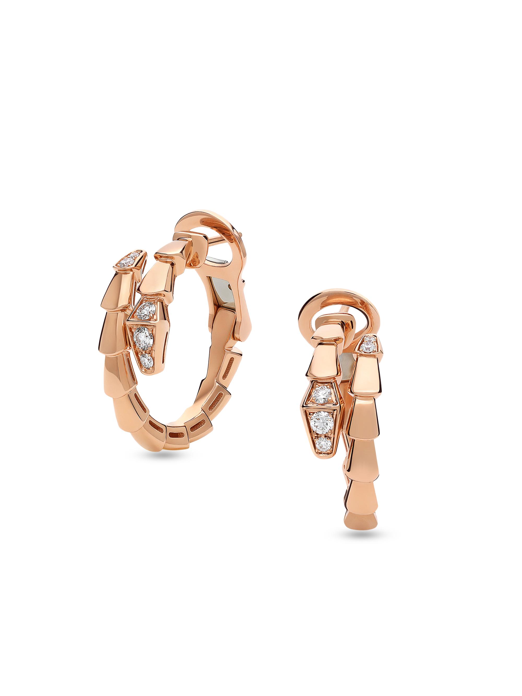 BVLGARI Women's Serpenti Viper 18K Rose Gold & 0.18 TCW Diamond Hoop Earrings - Pink Gold