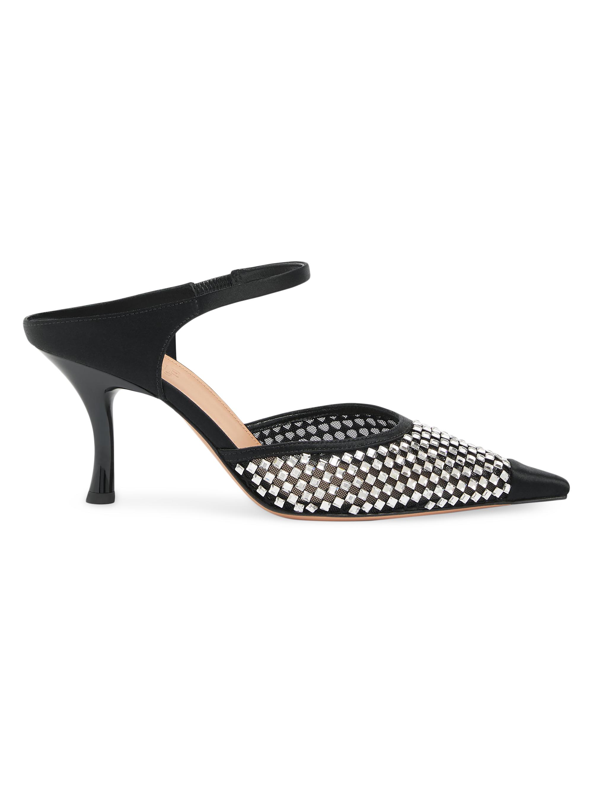 Malone Souliers Women's Vega 0MM Crystal-Embellished Mesh Satin Mules - Black