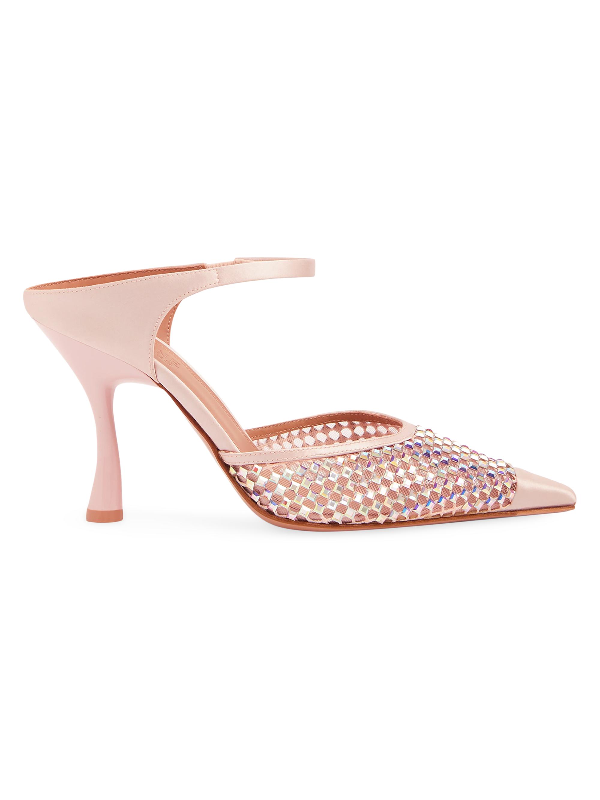 Malone Souliers Women's Vega 90MM Crystal Embellished Mesh Satin Mules - Sakura