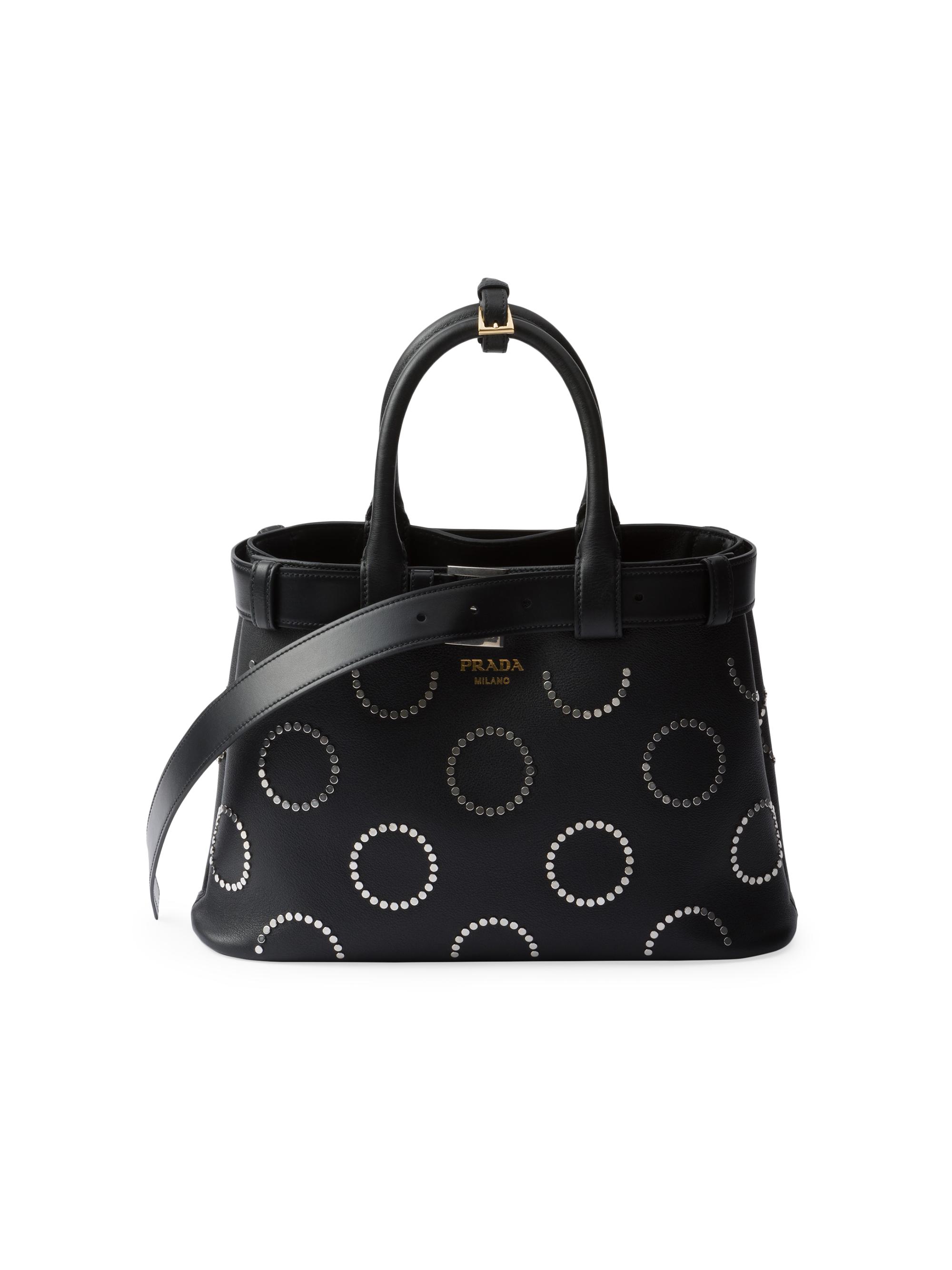 Prada Women's Buckle  Leather Bag with Appliqués - Black