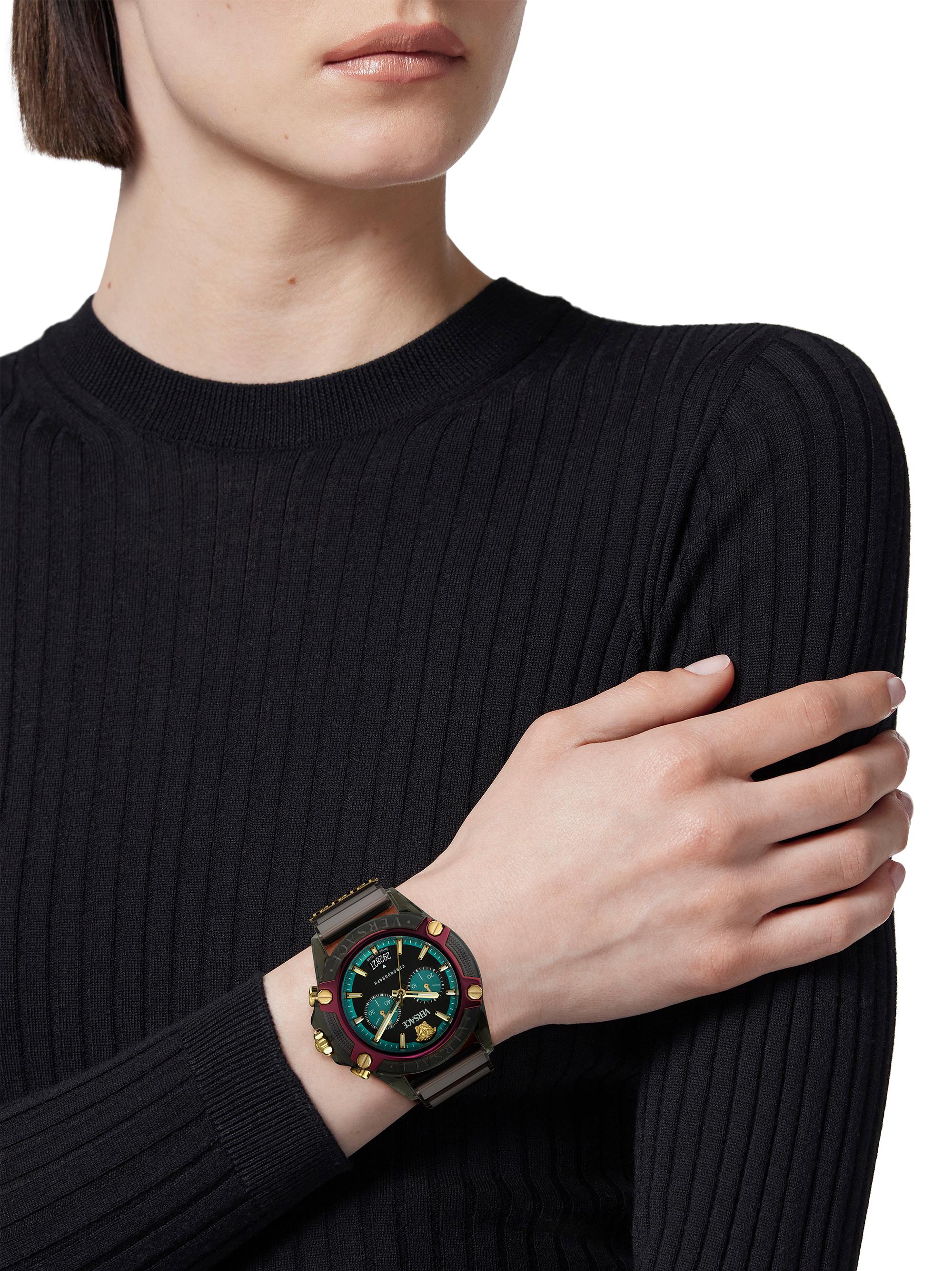 【状態良好】 VERSACE VRACE 23C80D282S282 Versace Greca Logo Divers Green Dial Two-Tone Stainless Steel