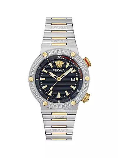 Greca Logo Diver Stainless Steel Bracelet Watch/43MM