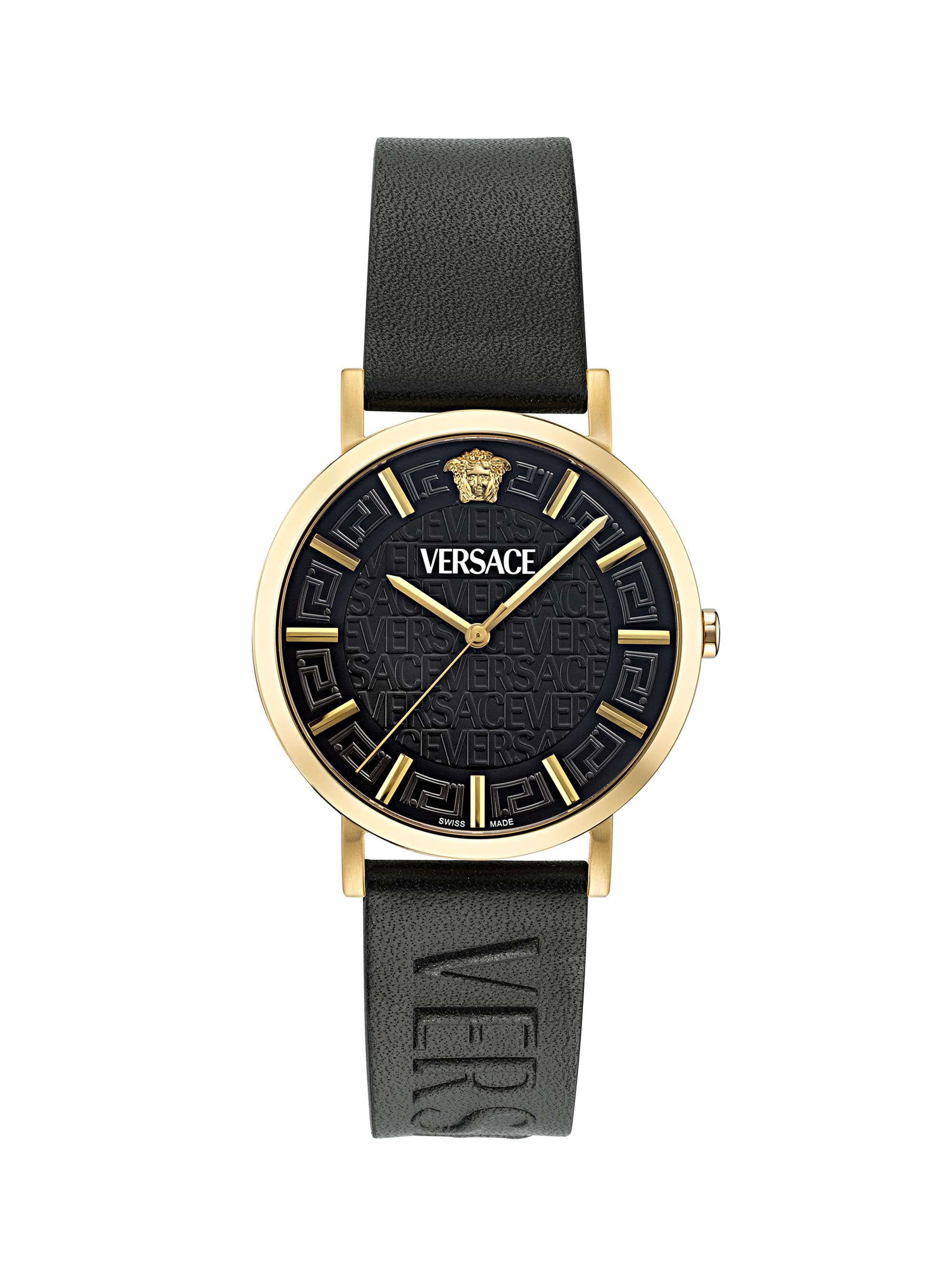 Versace Men's Greca Slim IP Yellow Gold & Leather Strap Watch/40MM - Black Gold
