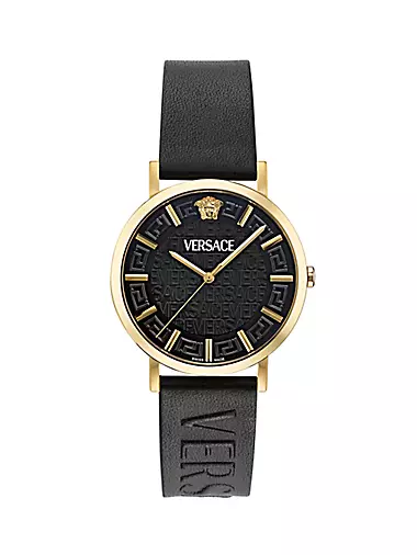 Greca Slim IP Yellow Gold & Leather Strap Watch/40MM