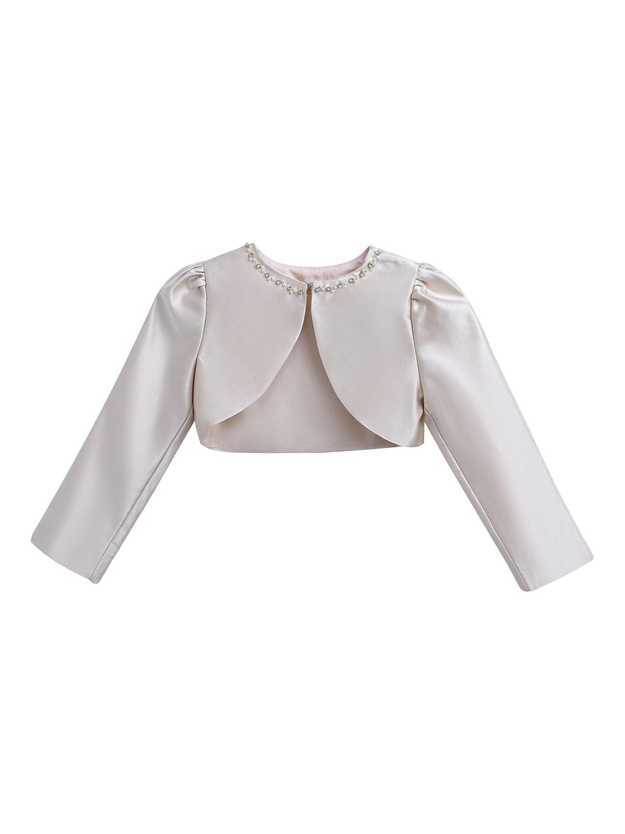 Tulleen Little Girl's & Girl's Cropped Satin Cardigan - Champagne