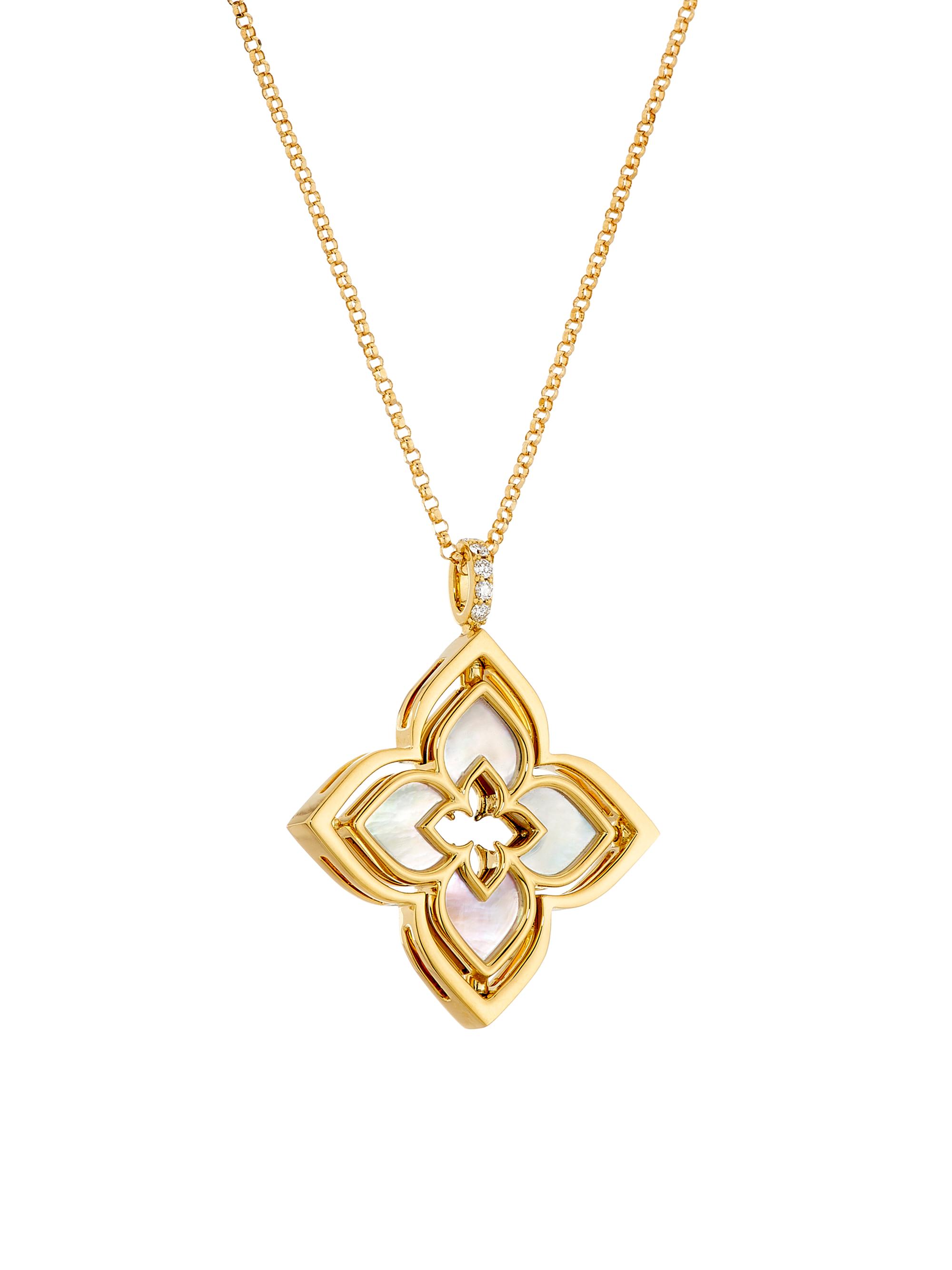 Roberto Coin Women's Venetian Princess 18K Yellow Gold, Mother-Of-Pearl & 0.12 TCW Diamond Pirouette Flower Pendant Necklace - Yellow Gold