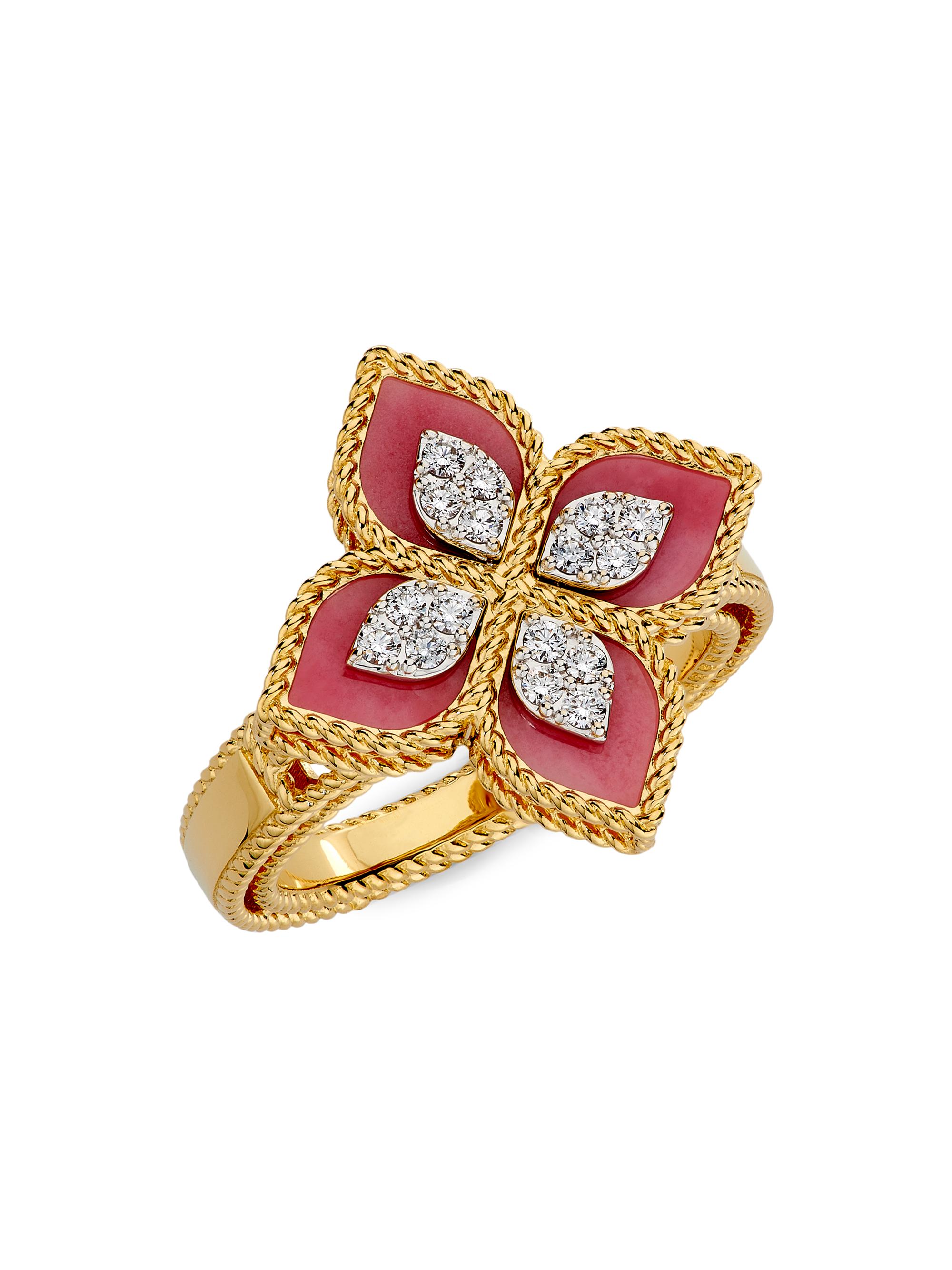 Roberto Coin Women's Venetian Princess 18K Yellow Gold, Rhodonite & 0.15 TCW Diamond Flower Ring - Yellow Gold