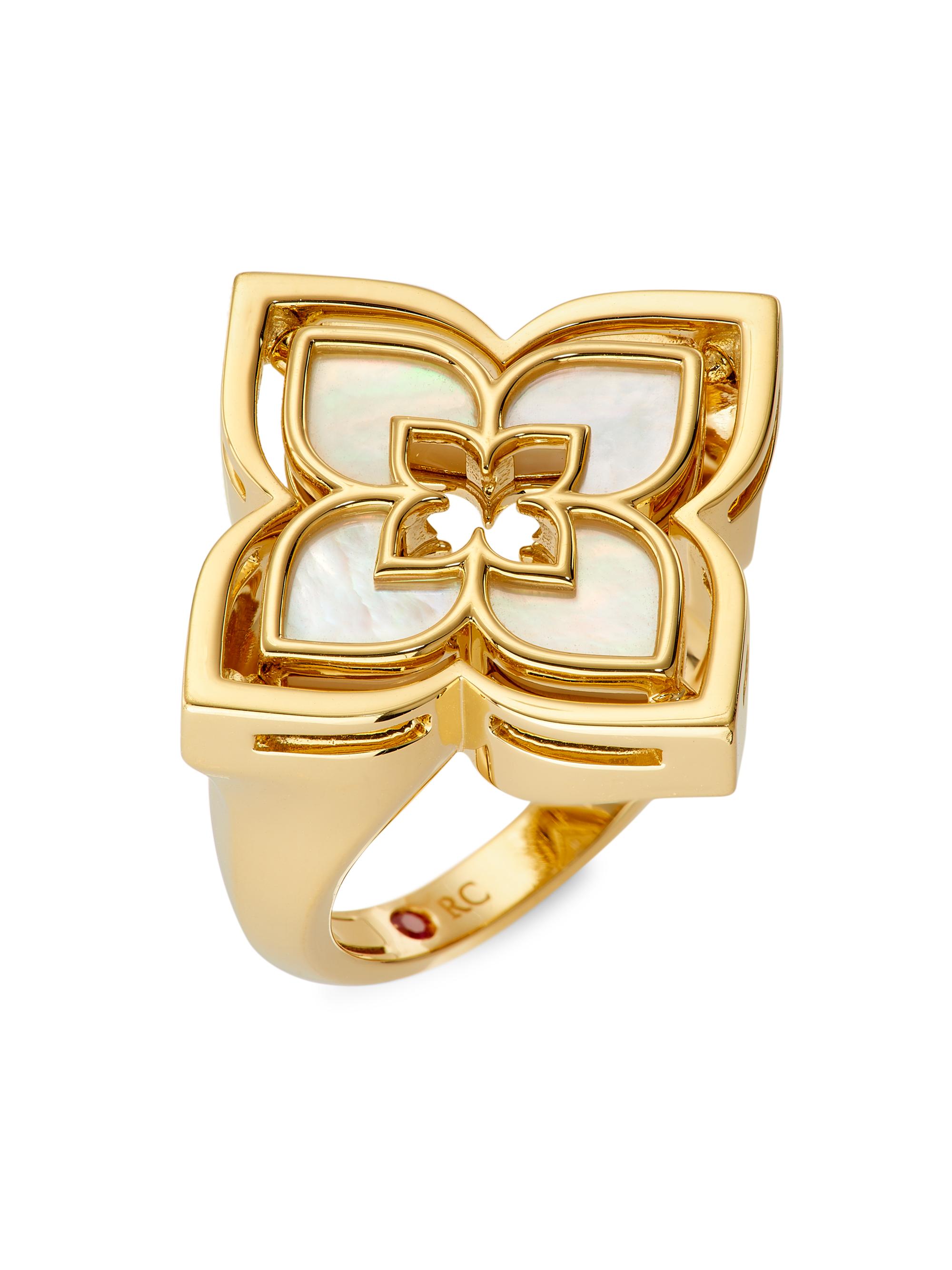 Roberto Coin Women's Venetian Princess 18K Yellow Gold, Mother-Of-Pearl & 0.03 TCW Diamond Pirouette Flower Ring - Yellow Gold