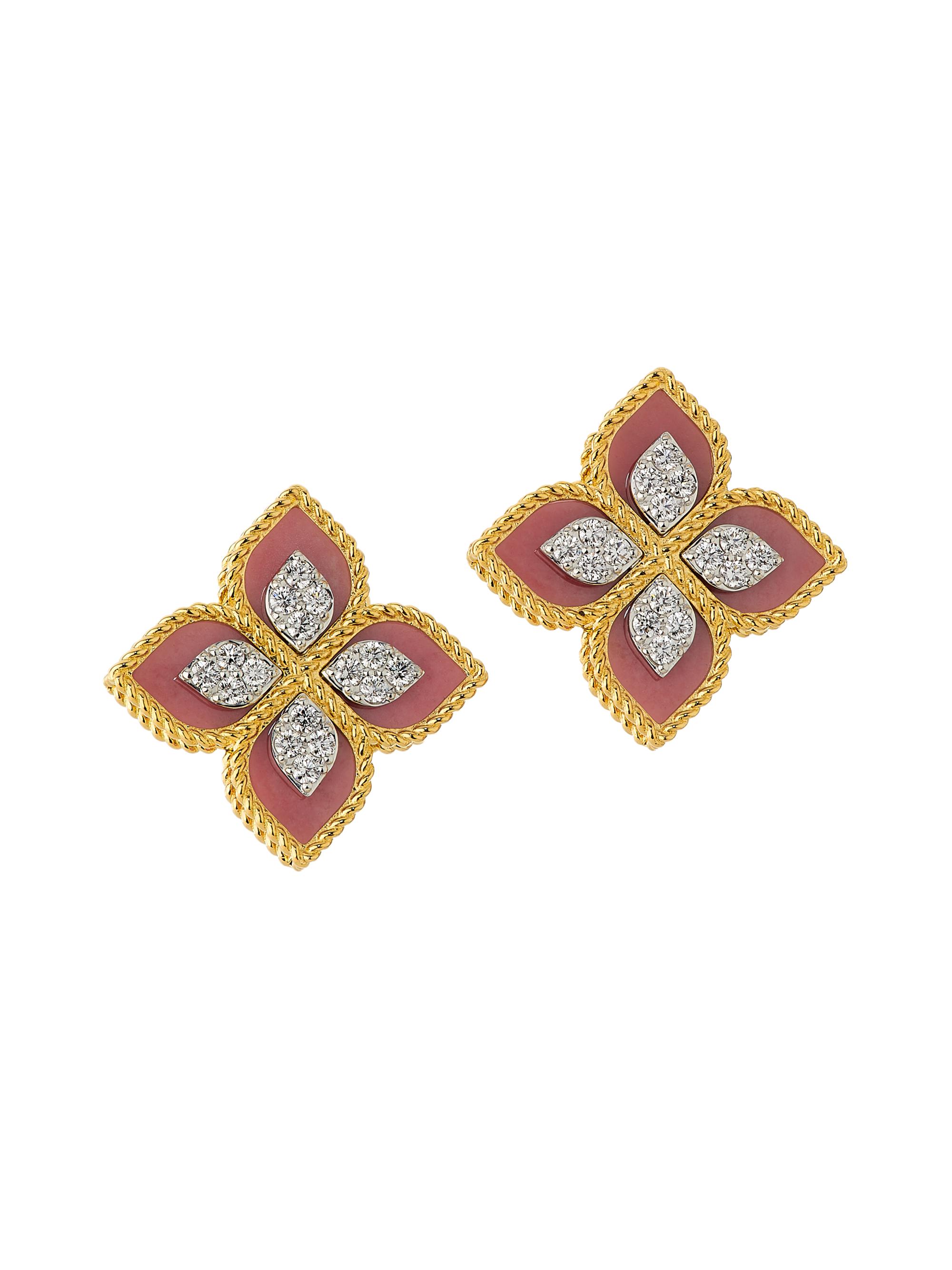 Roberto Coin Women's Venetian Princess 18K Yellow Gold, Rhodonite & 0.35 TCW Diamond Flower Stud Earrings - Yellow Gold