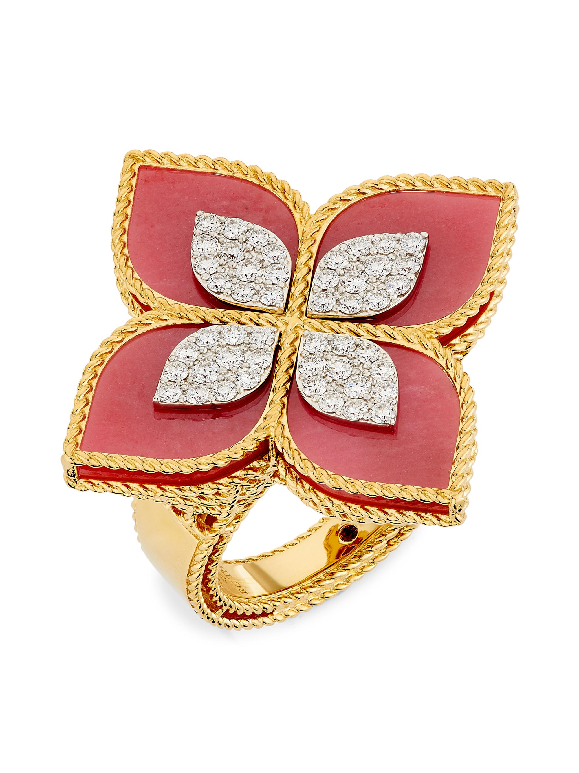 Roberto Coin Women's Venetian Princess 18K Yellow Gold, Rhodonite & 0.65 TCW Diamond Flower Ring - Yellow Gold