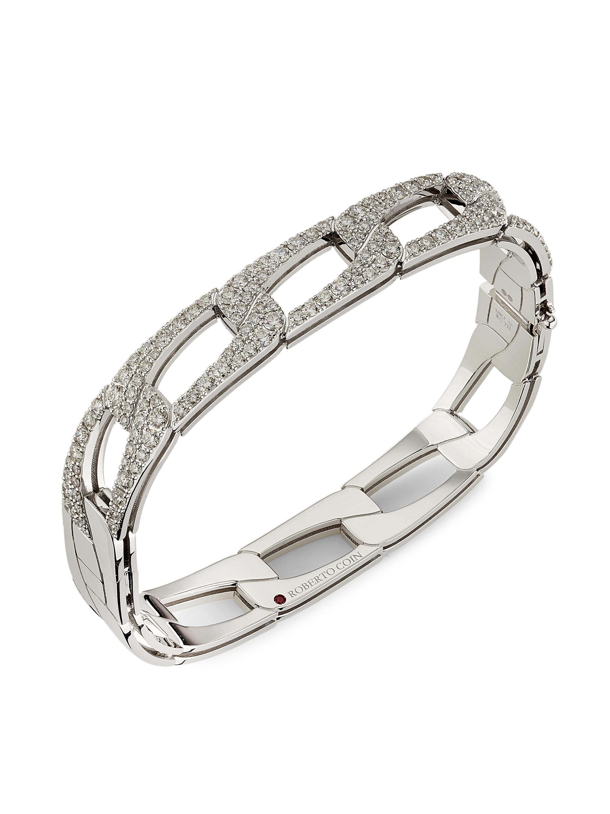 Roberto Coin Women's Navarra 18K White Gold & 2.68 TCW Diamond Square Chain Bangle - White Gold