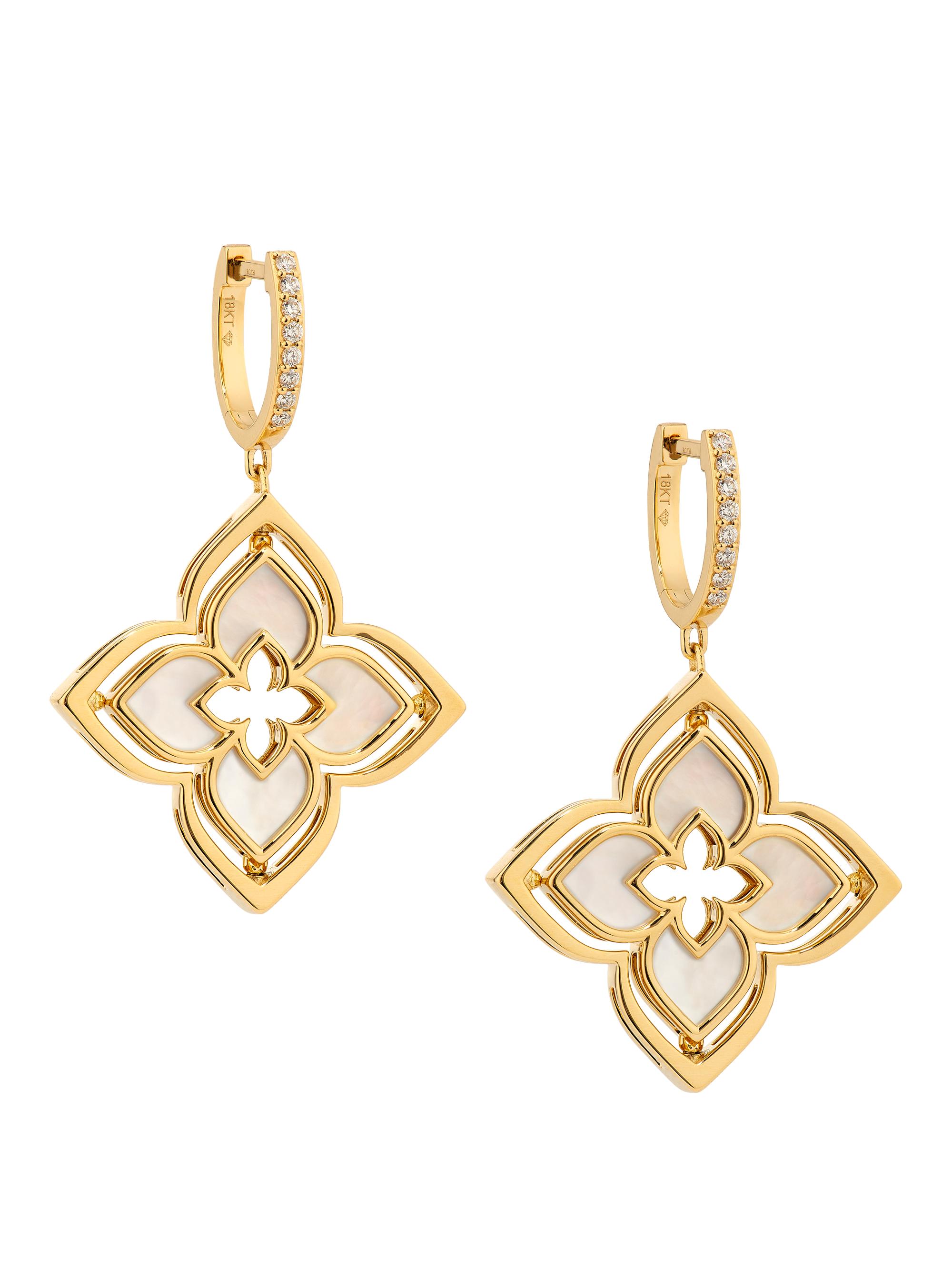 Roberto Coin Women's Venetian Princess 18K Yellow Gold, Mother-Of-Pearl & 0.19 TCW Diamond Flower Drop Earrings - Yellow Gold