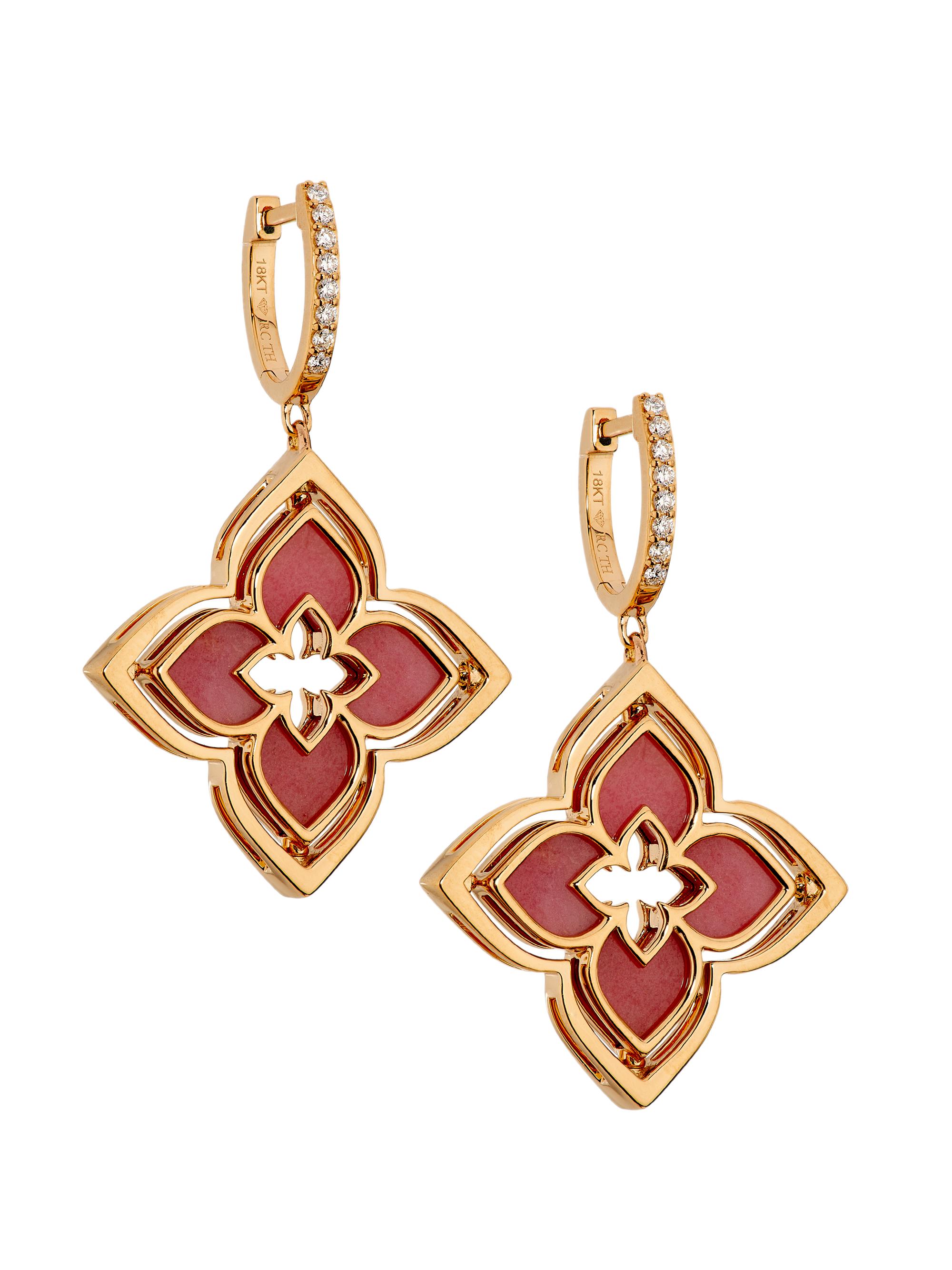 Roberto Coin Women's Venetian Princess 18K Rose Gold, Rhodonite & 0.19 TCW Diamond Pirouette Flower Drop Earrings - Rose Gold