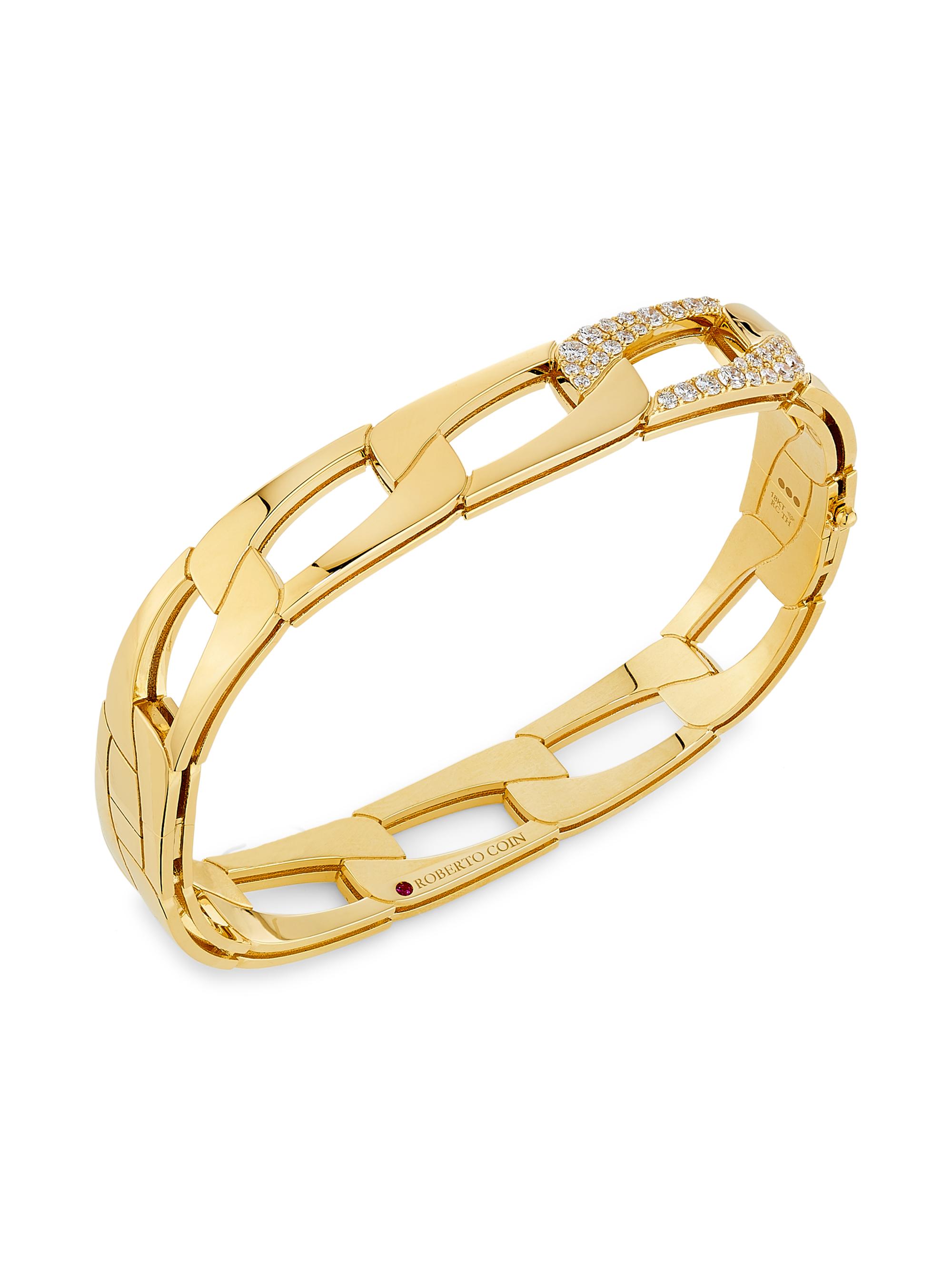Roberto Coin Women's Navarra 18K Yellow Gold & 0.50 TCW Diamond Square Chain Bangle - Yellow Gold