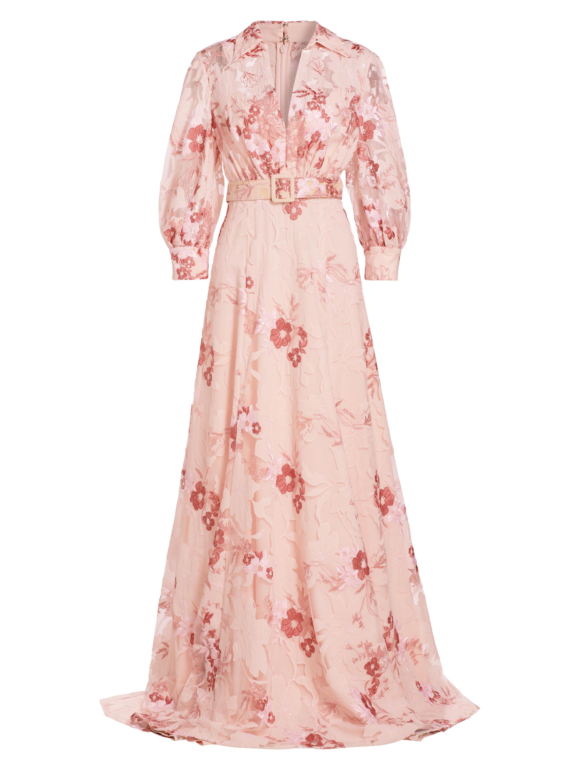 Badgley Mischka Women's Lace Belted Gown - Blush Multi