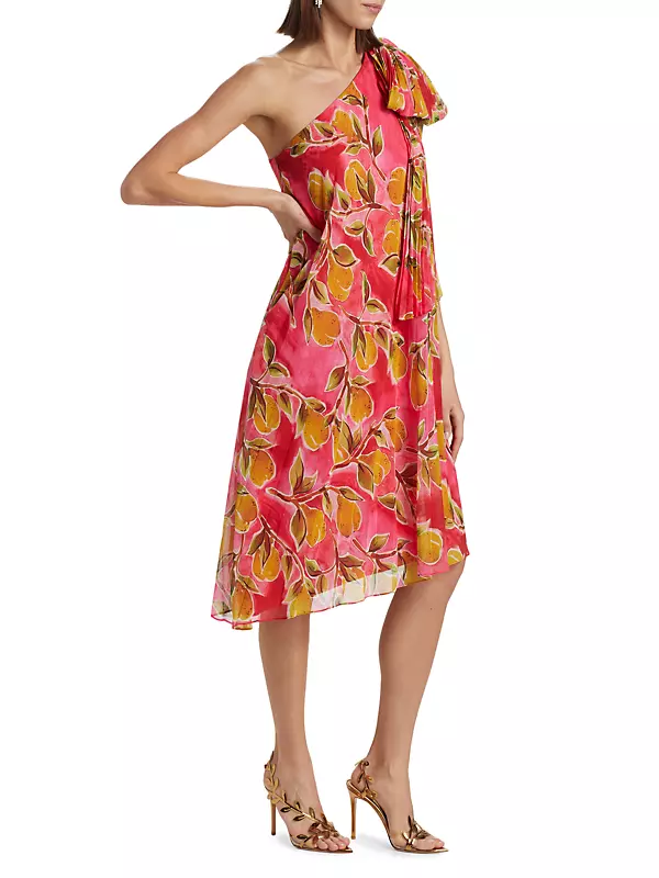 Shop Badgley Mischka One-Shoulder Printed Georgette Cocktail Shop Badgley Mischka One-Shoulder Printed Georgette Cocktail