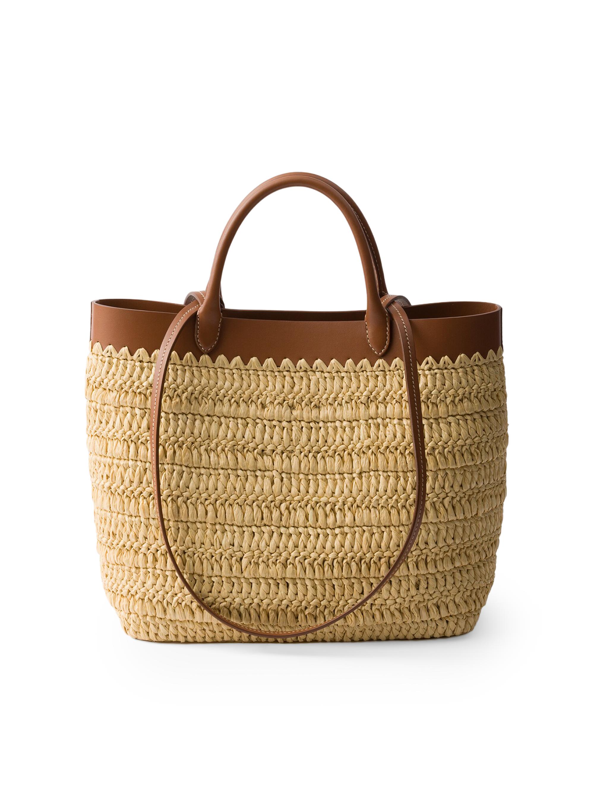 Prada Small Woven Fabric and Leather Tote Bag | Saks Fifth Avenue