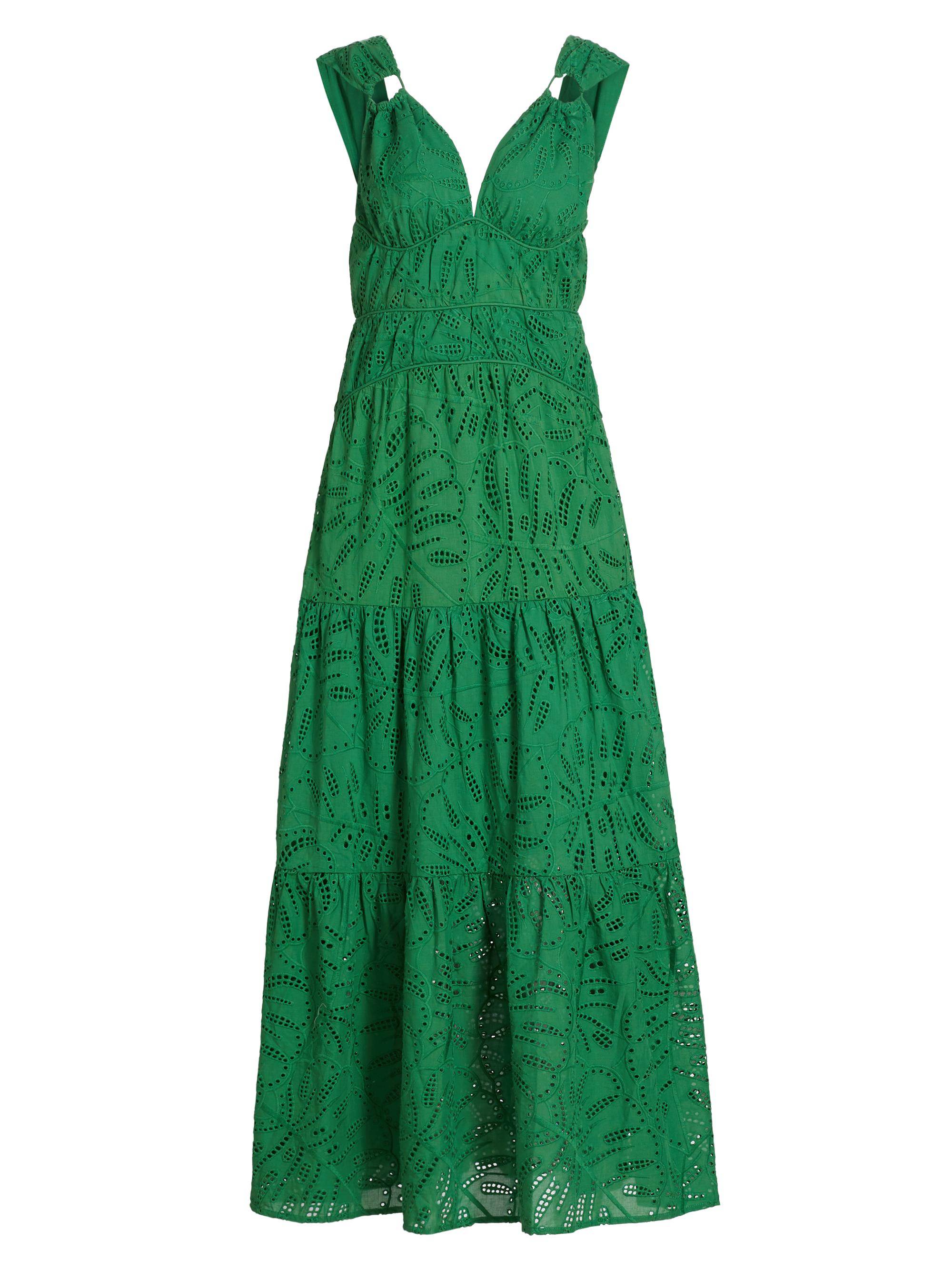 Farm Rio Women's Monstera Eyelet Tiered Maxi Dress - Green