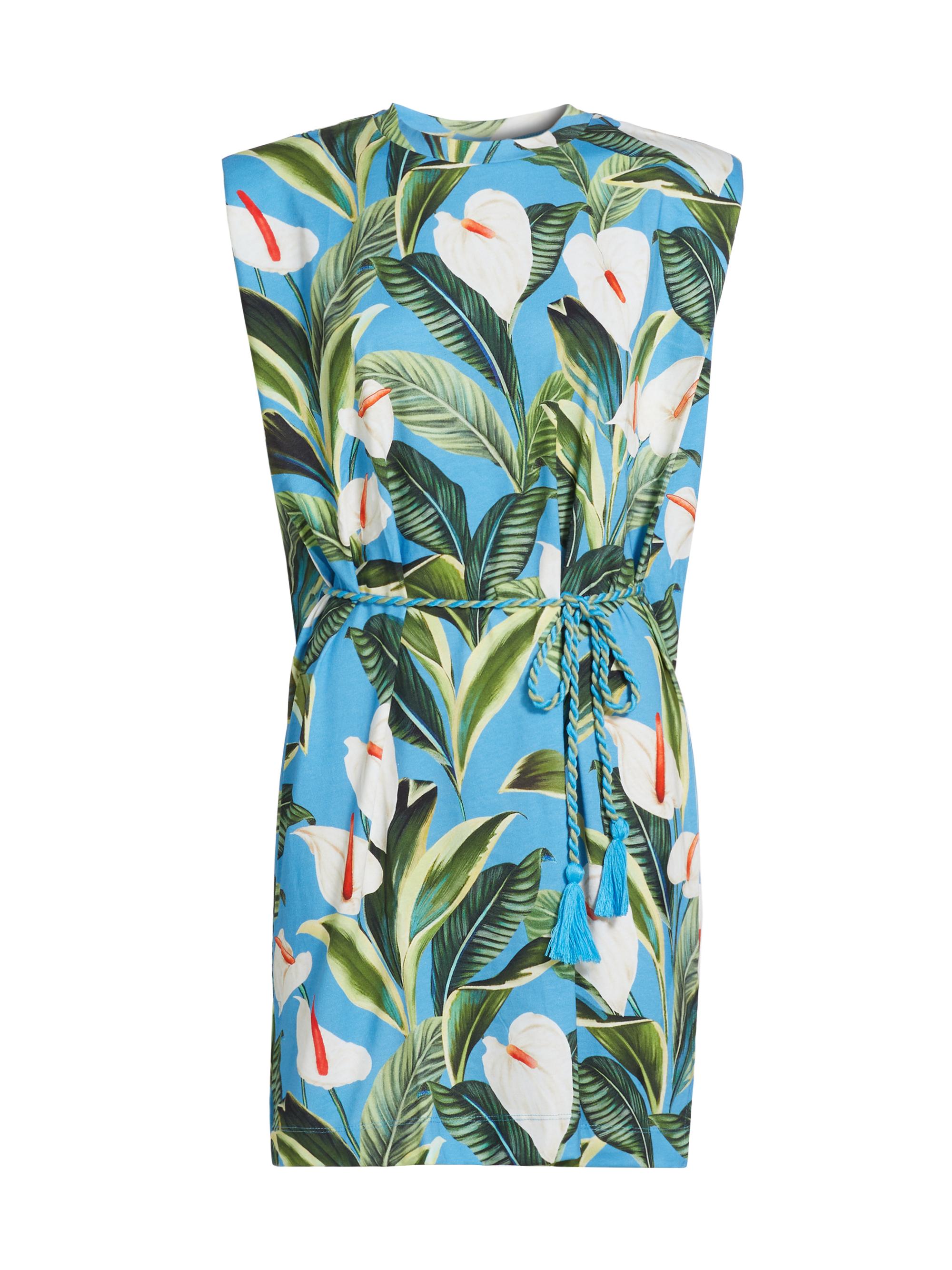 Farm Rio Women's Anthurium Tropical T-Shirt Minidress - Blue