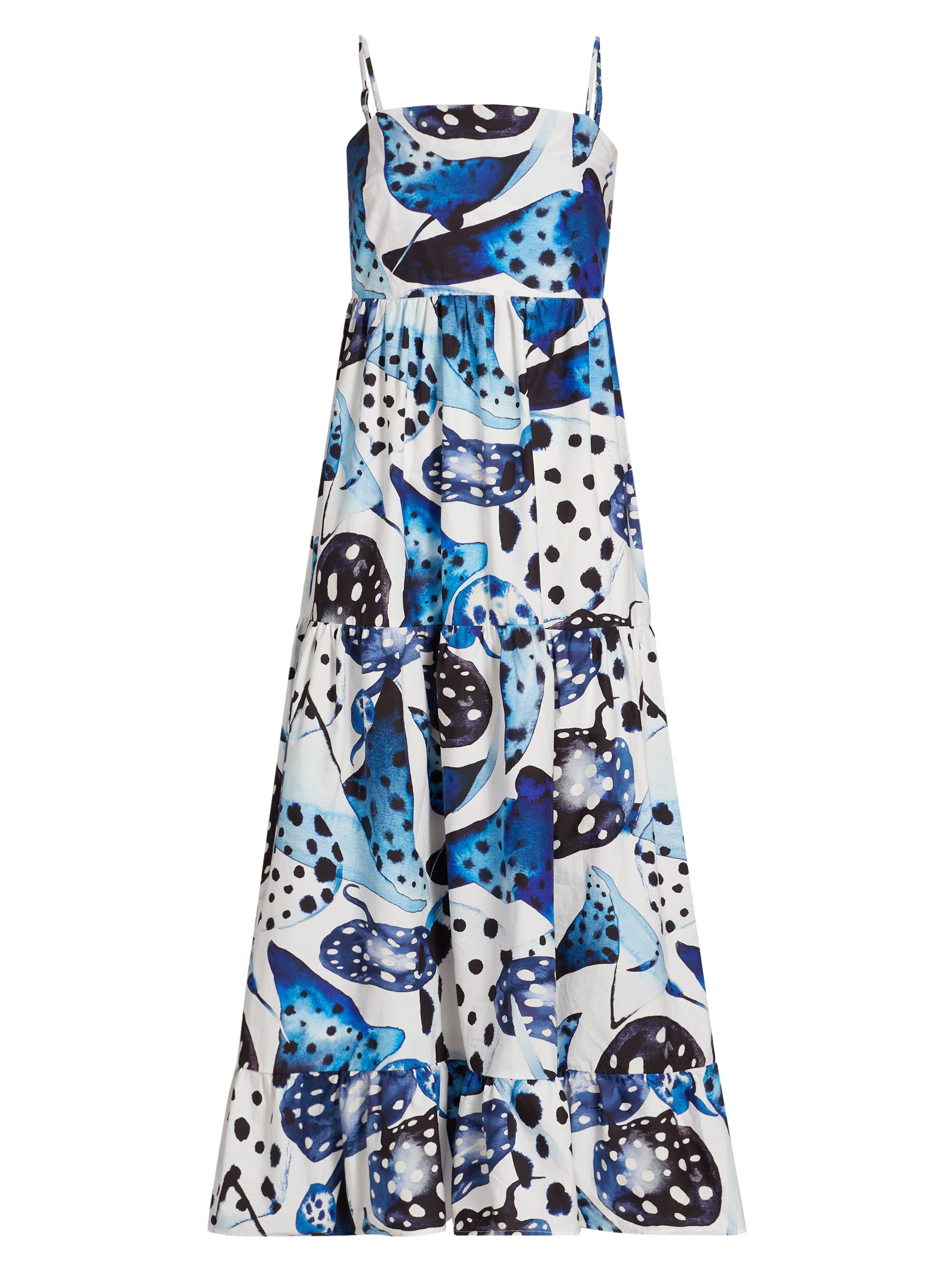 Farm Rio Women's Mantas Cotton Tiered Midi-Dress - Off White