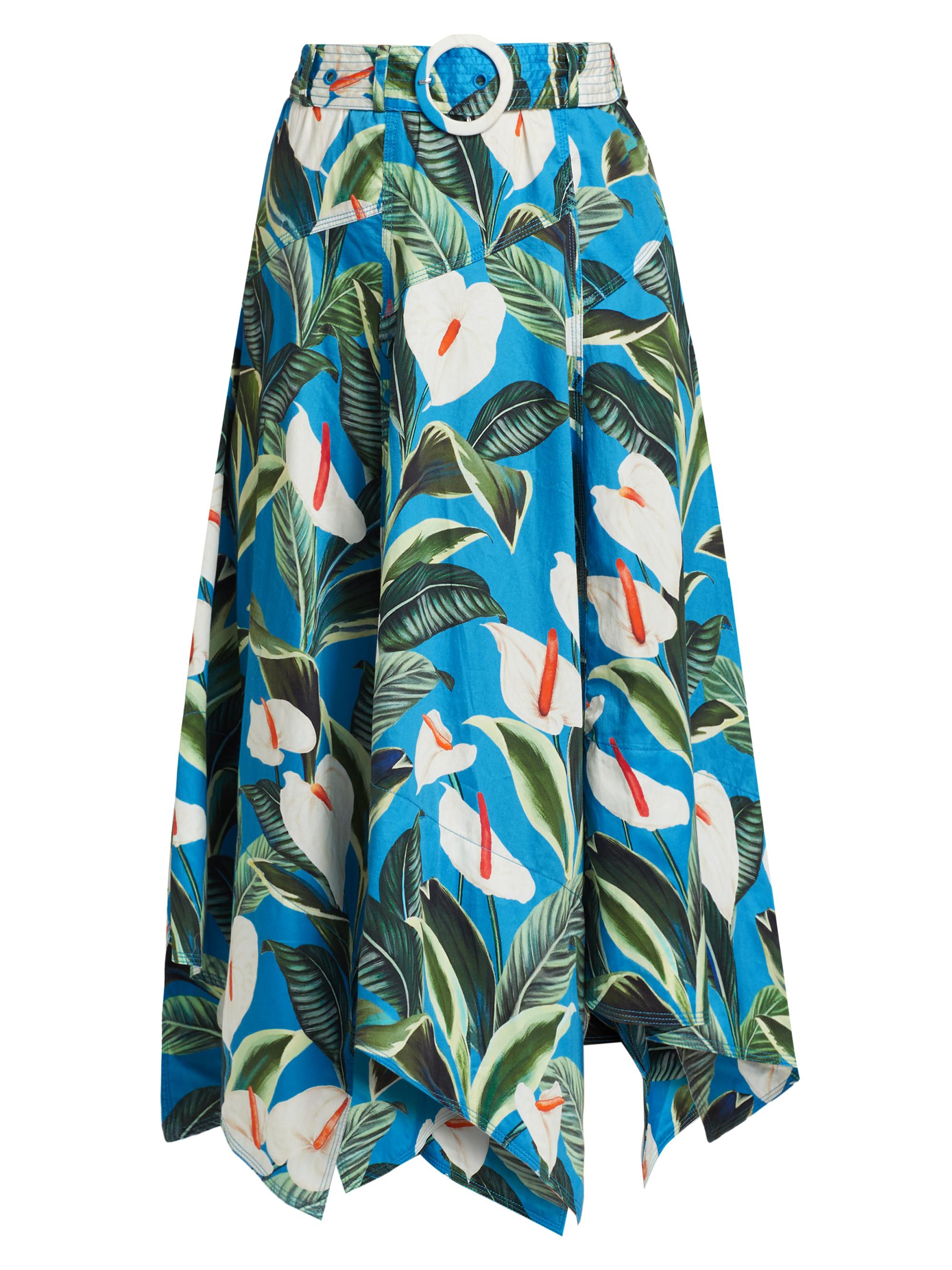 Farm Rio Women's Anthurium Garden Belted Midi-Skirt - Blue