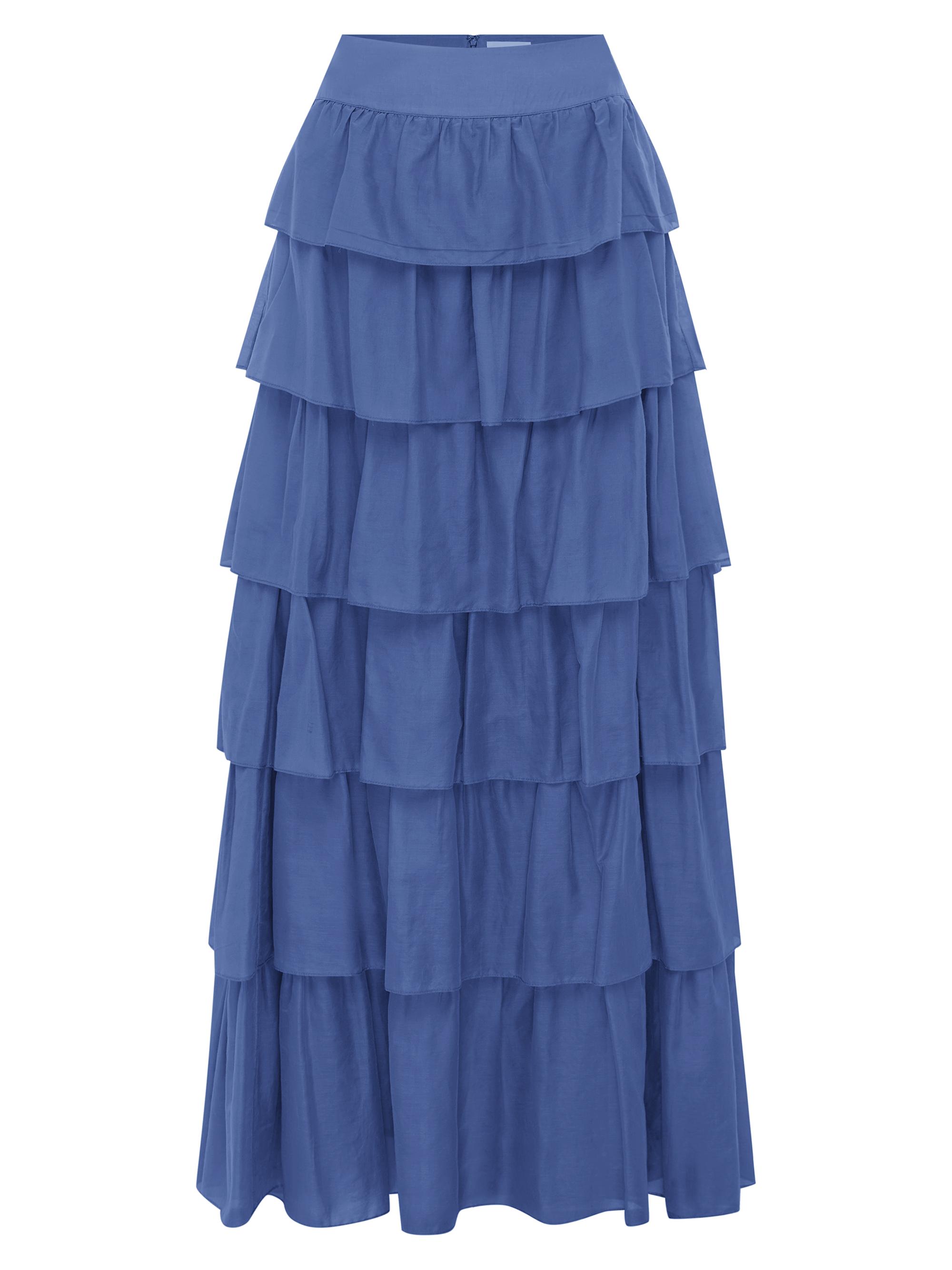 Bird & Knoll Women's Lou Cotton & Silk Tiered Maxi Skirt - Azul