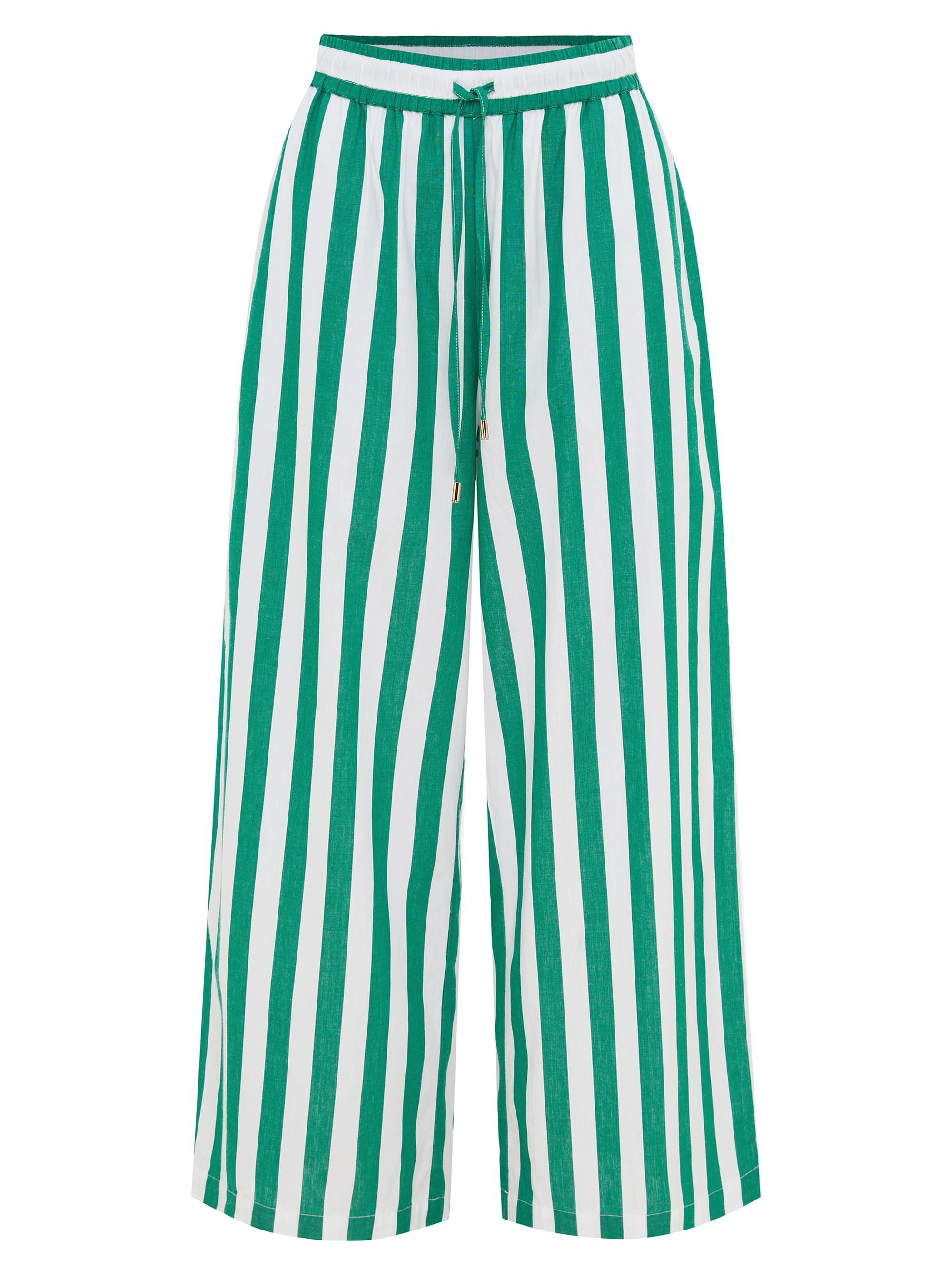 Bird & Knoll Women's Leti Stripe Cotton Pants - Green Stripe