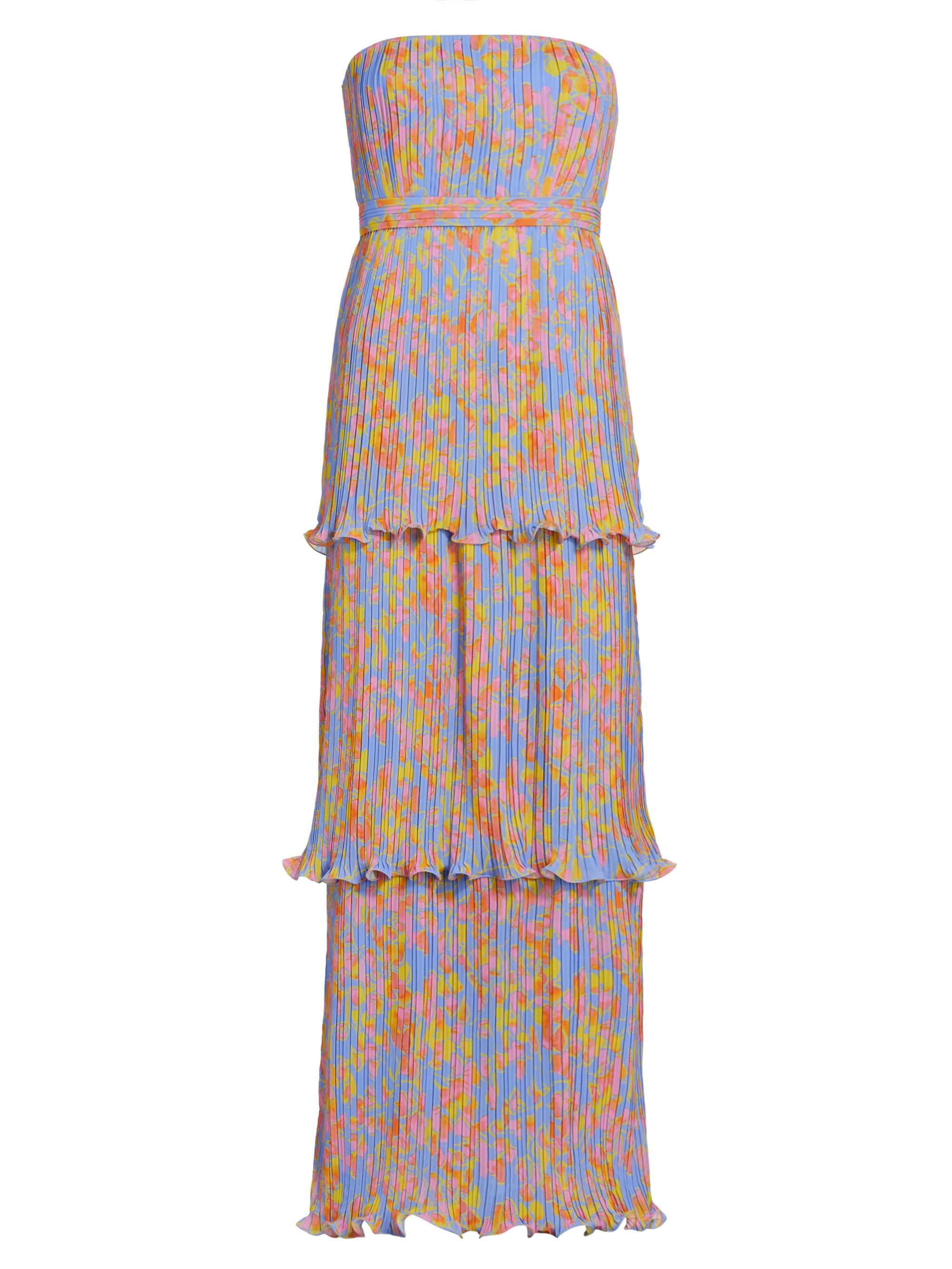 Amur Women's Laine Floral Strapless Tiered Gown - Painted Scaevola