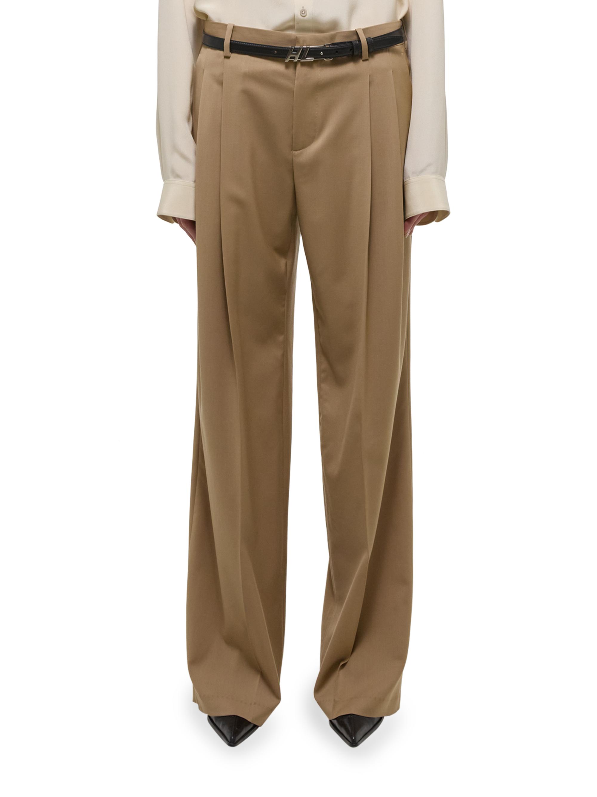 Helmut Lang Women's Wool Pleated Wide-Leg Trousers - Latte